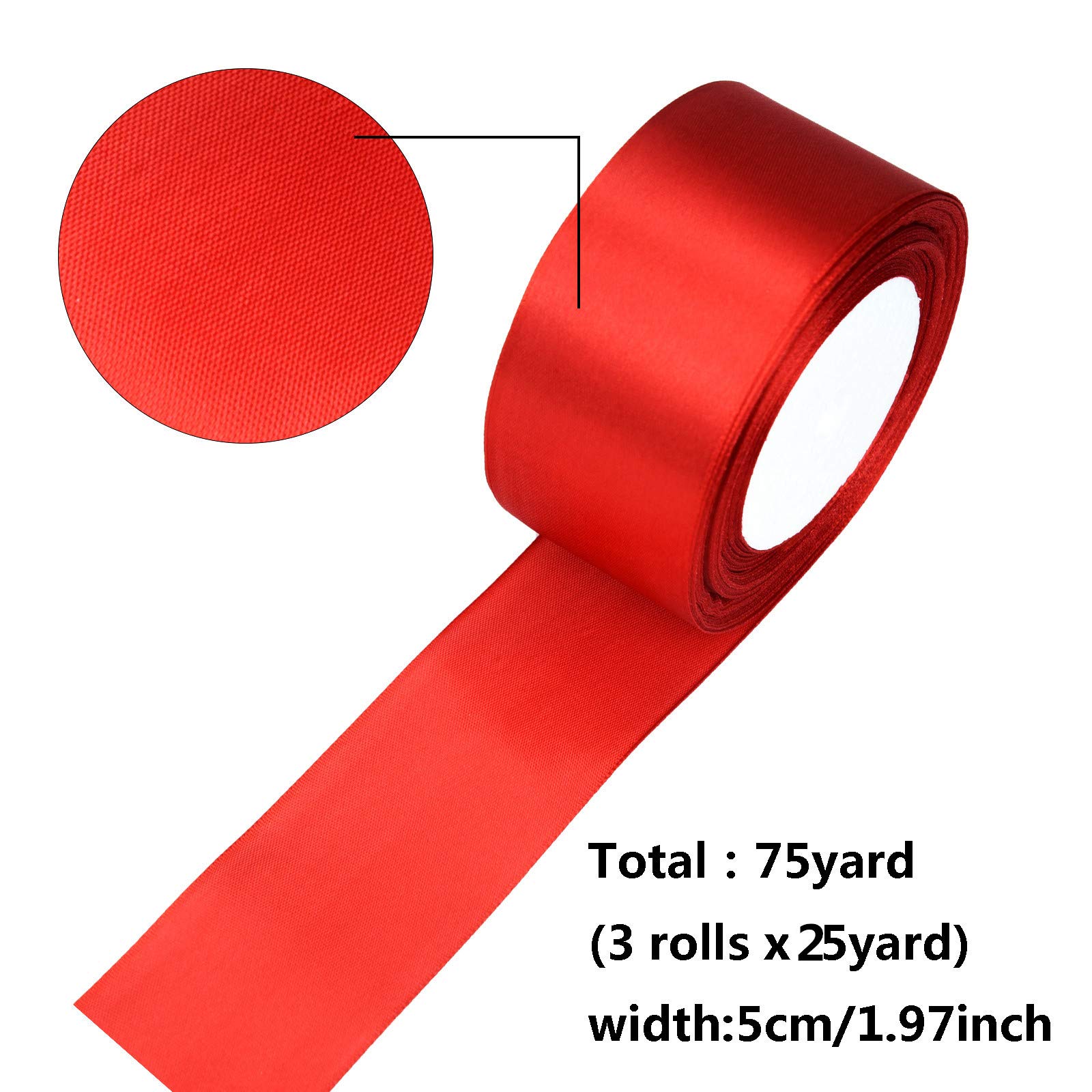 Ribbli 3 Rollos De Cinta De Satén Roja De Doble Cara Para Manualidades, Total 30 Yardas, (1/4 Pulgada X 10 Yardas, 5/8 Pulgada X 10 Yardas, 1 Pulgada X 10 Yardas