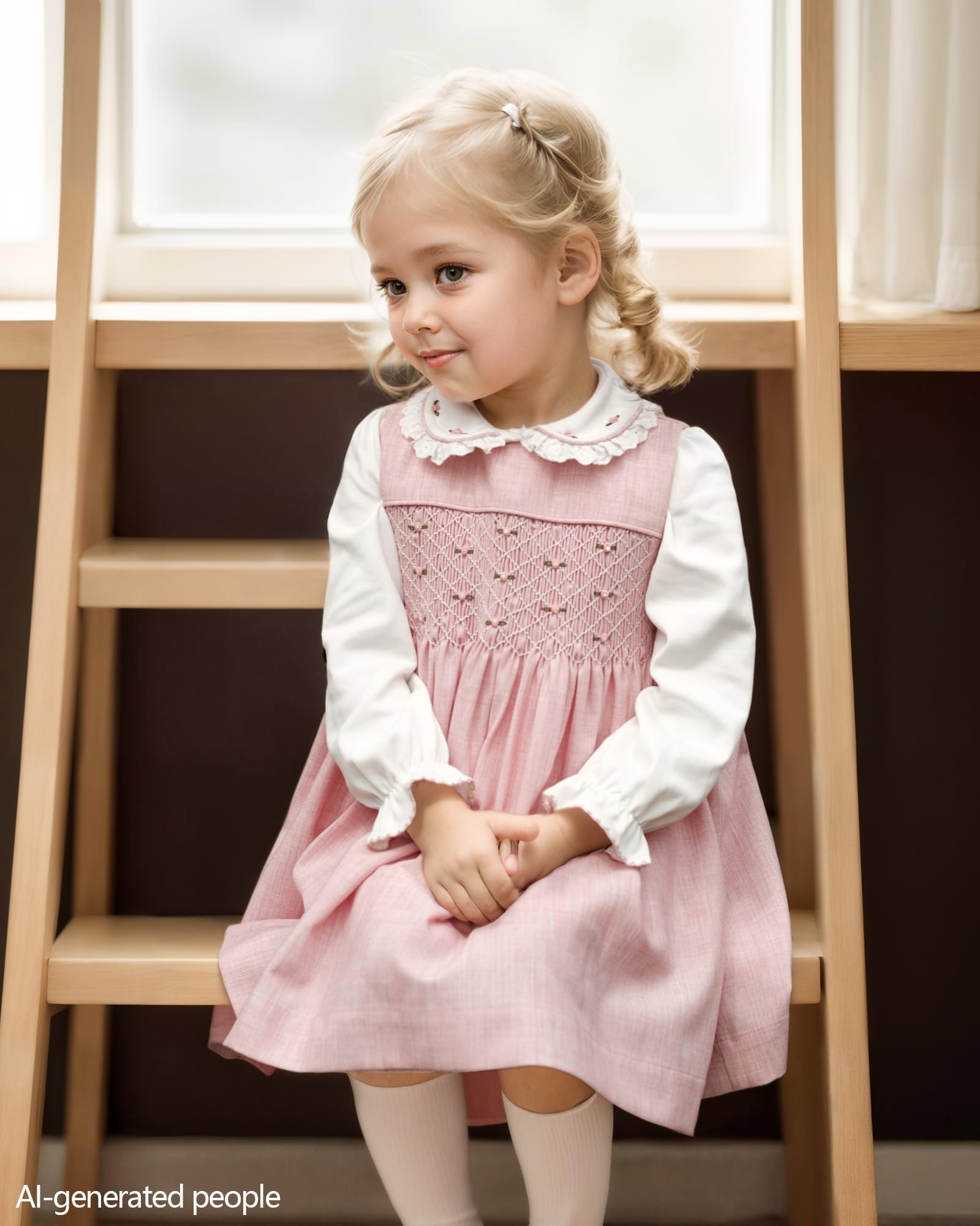 Twoflower Baby Mädchen Langarm Smocking Kleidung Kleinkind Herbst Floral gesmoktes Kleid Vintage Kleider für Weihnachten Geburtstag