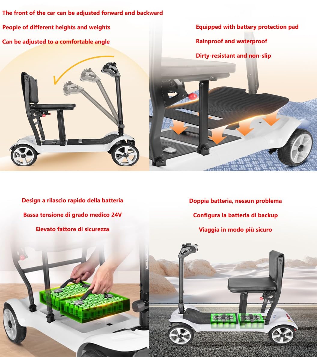Scooters De Movilidad Scooter De Movilidad De 4 Ruedas,Scooter De Movilidad Plegable Portátil,Scooters para Personas Mayores,Silla De Movilidad De 4 Ruedas,Carga 120 Kg/265 Lbs A