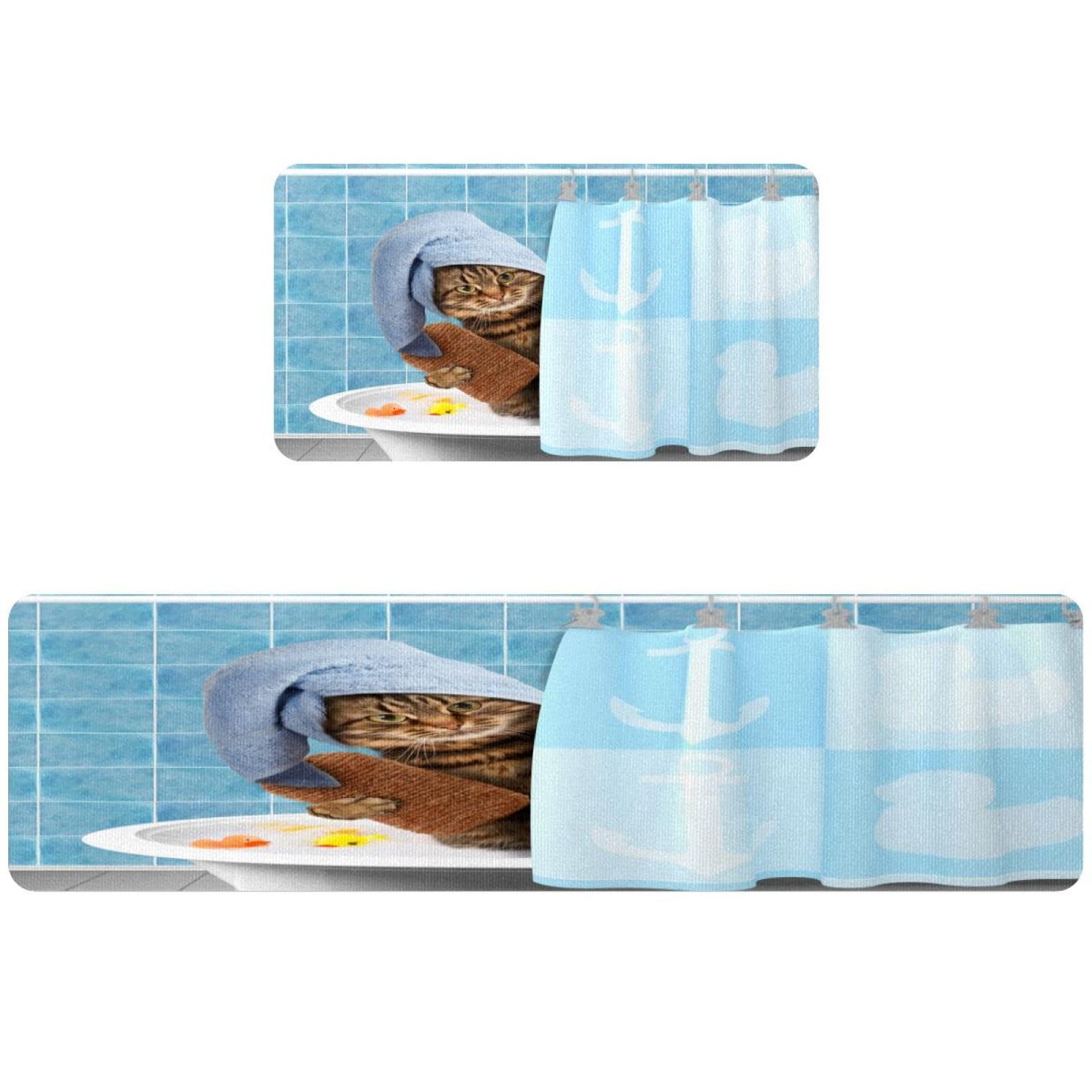 Tapete de cocina antideslizante VAPOKF de dos piezas con diseño de gato