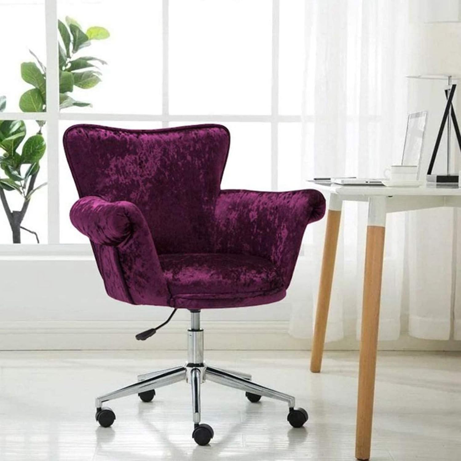 FGDSA Tumbonas Silla Moderna para Oficina en casa Silla de Escritorio ergonómica de Terciopelo Silla ejecutiva Silla giratoria Ajustable para computadora con Brazos y Respaldo hogar Morado