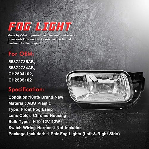 Miniatura 4 de A ABIGAIL Luces antiniebla de conducción de repuesto para Dodge Ram 1500 2009-2012, Dodge Ram 2500 3500 2010-2018 con bombillas halógenas H10 12V