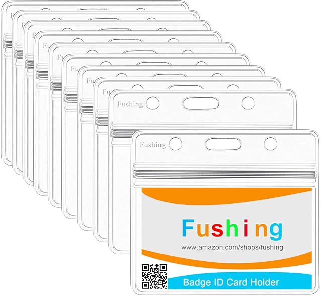 Fushing 10 PCS Clear Waterproof Plastic Badge Holders Name Tag Badge ID Card Holders (100x85mm)