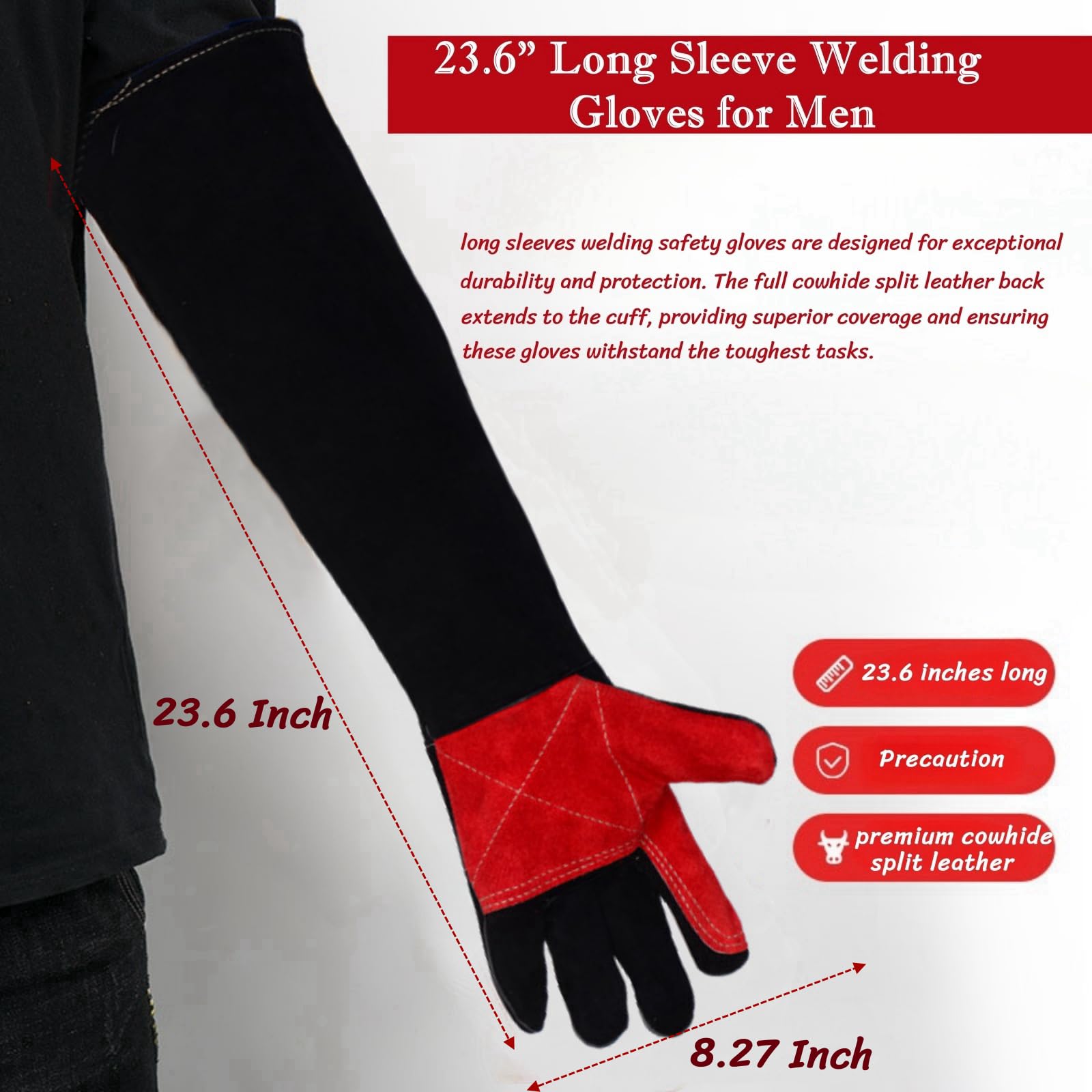 BLIRITEL Gants de soudeur à manches longues résistants à la chaleur en cuir résistant au feu pour Mig, Tig, Stick, forge, barbecue, cheminée, gants résistants aux morsures - Cadeaux pour hommes, papa