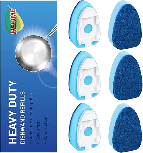 HELIME Recambios de esponja de cocina resistentes, cabezales de repuesto 2 en 1 con raspador de silicona, cepillos para lavar platos antiarañazos,