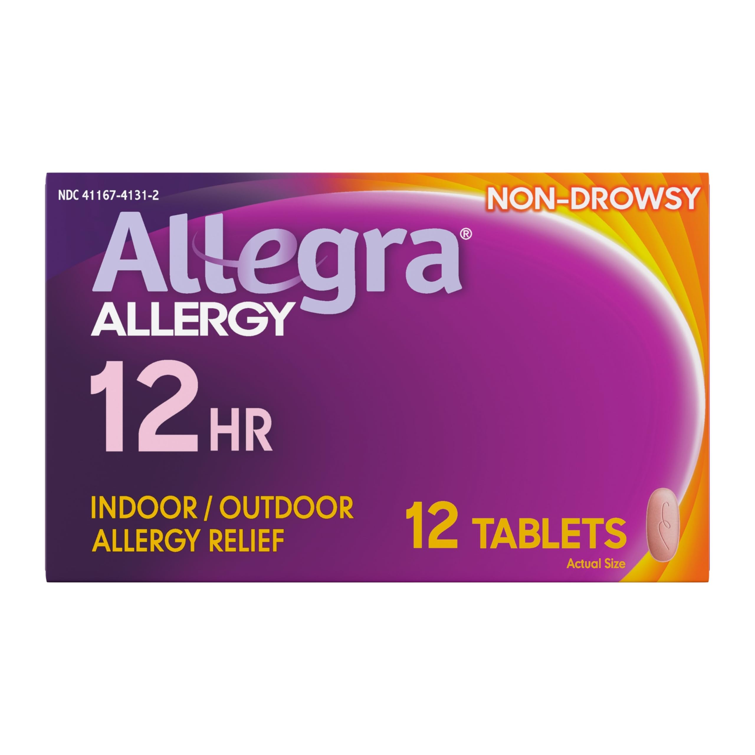Allegra Adult 12-Hour Allergy Relief Tablets, Non-Drowsy Indoor and Outdoor Allergy Medicine, 60 mg Fexofenadine HCI Antihistamine Pill, 12-Count 12 Count (Pack of 1) Antihistamine