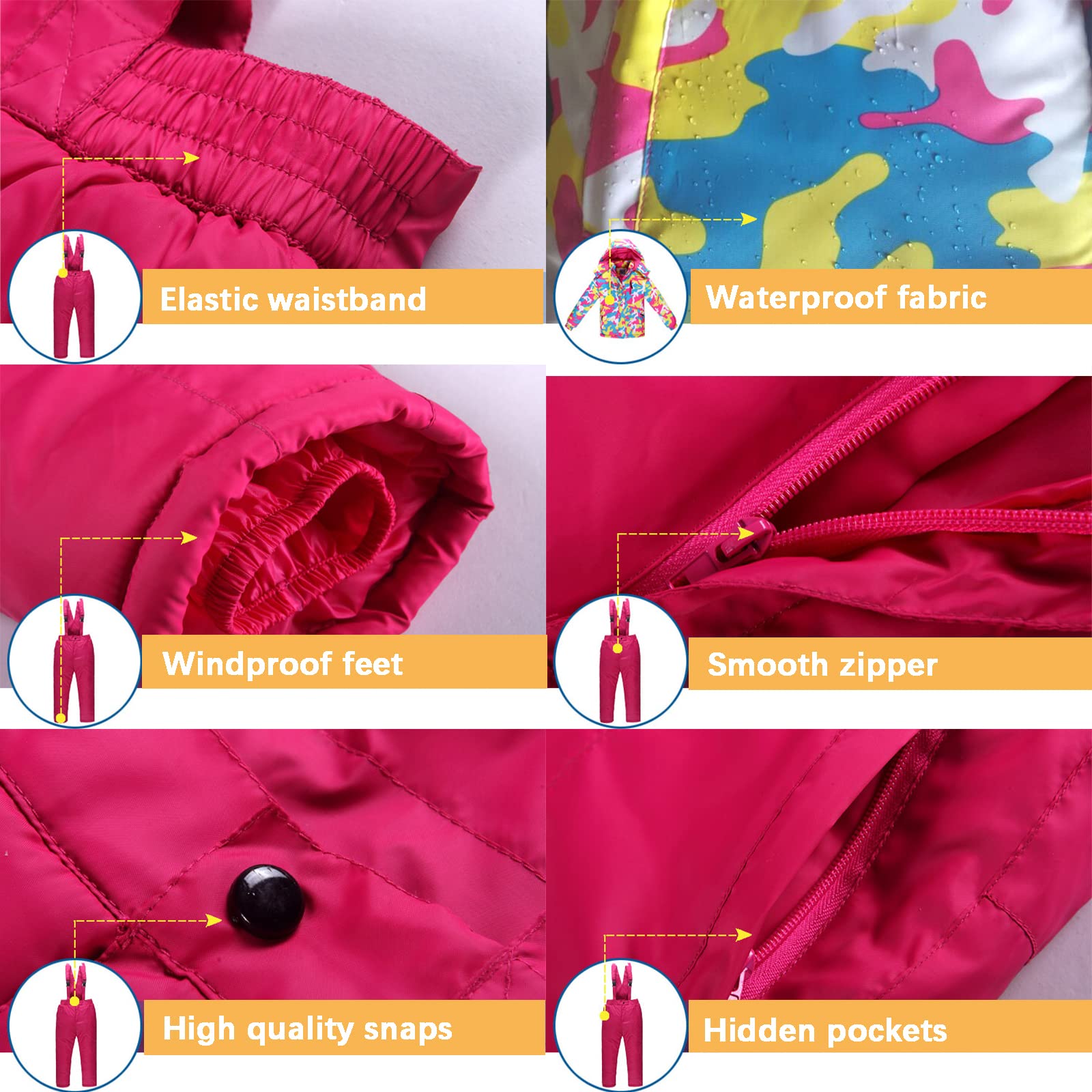 Kinder 2 teilig Skijacke,Outdoorjacke mit Kapuze,warme Skianzug anzüge,Schneeanzug,Jungen und mädchen Schneeoverall Snowboard Winteranzug Skihose Anzug,ski-bekleidungsset,Red,140CM