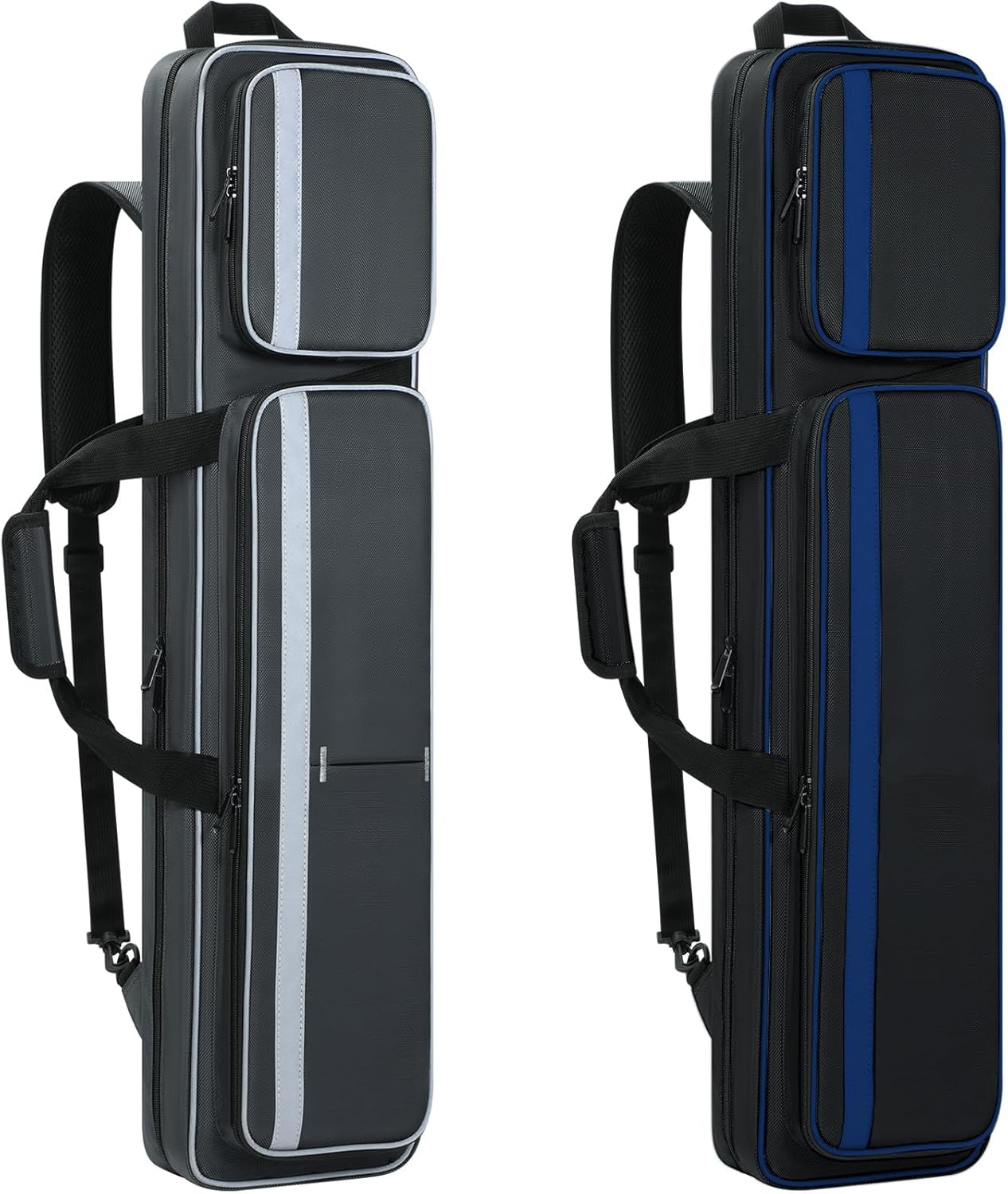 Pool Cue Case 4x5, Pool Cue Carrying Case Soft Padded Billiard Stick Bag with Multi-pocket for 4 Butts and 5 Shafts (1PCS Grey + 1PCS Navy-Blue)
