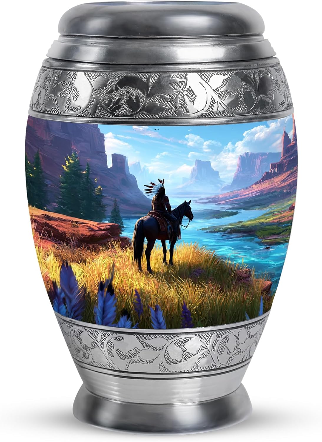 Native American Keepsake Urn for Human Ashes, Cremation Urns for Funeral and Burial, Memorial Urn for Brother and Sister, 3 Inch Small, Mini Keepsakes Urns, Grey