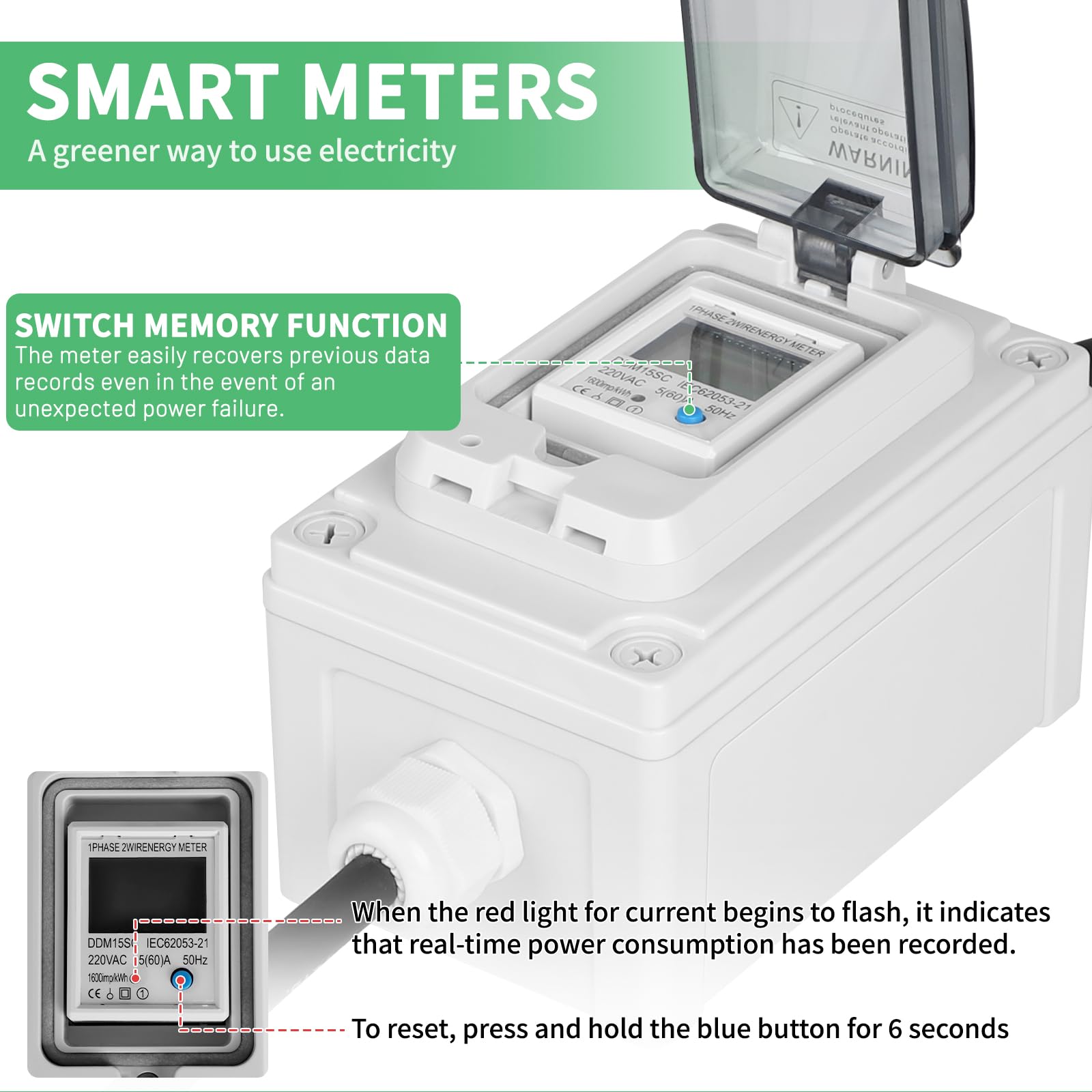 Wattmetro Digitale Mobile 230V IP67 - Misuratore Consumo Elettrico Per Camper, Casa E Veicoli