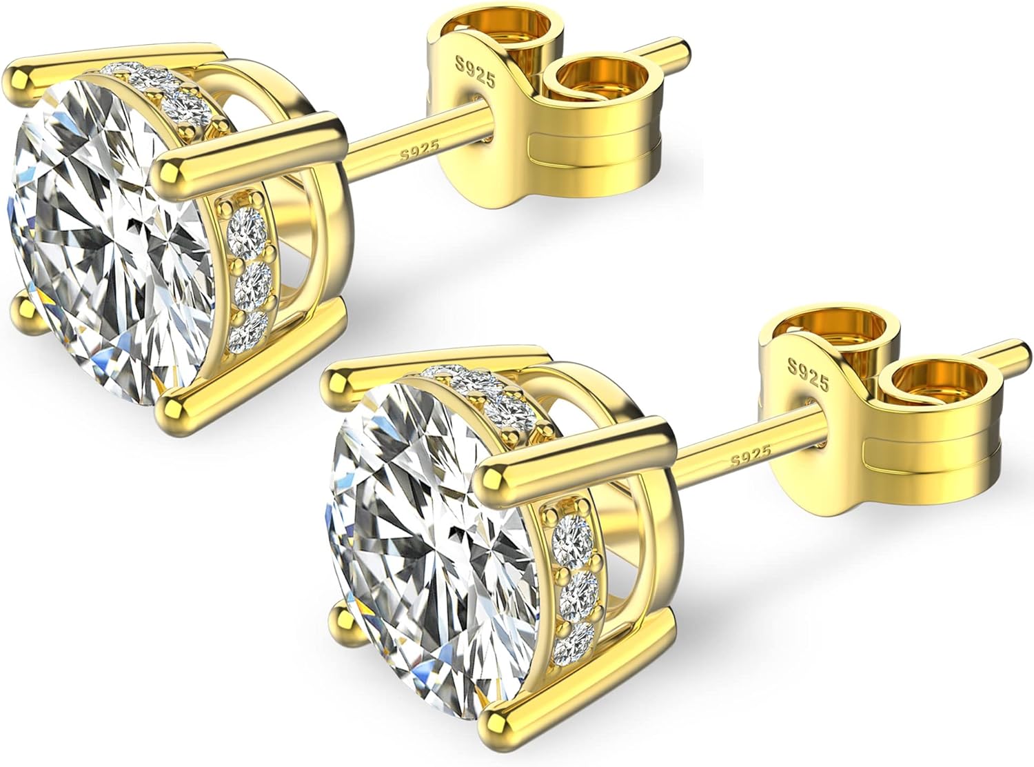 18K White Gold Plated Round Cubic Zirconia Simulated Diamond Stud Earrings Solid Sterling Silver Post Sparkly CZ Studs Earrings for Women Men - Image 2