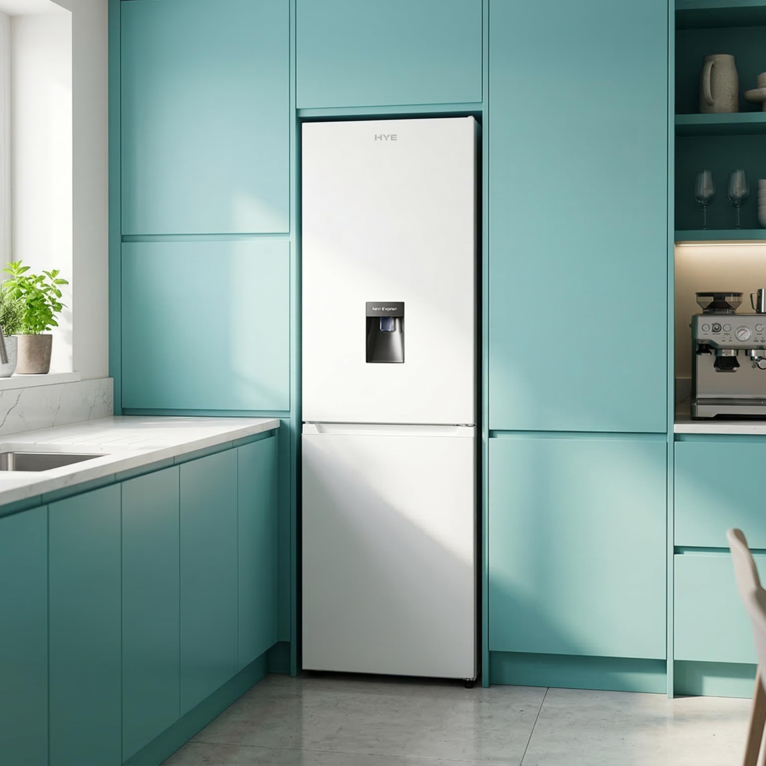 HYE Fridge Freezer - 50/50 Freestanding Fridge Freezer, 182.4cm Height, 55cm Width, 256 Litre Capacity, Total No Frost & Non-Plumbed Water Dispenser, White - RF01FF256W18 — view 7