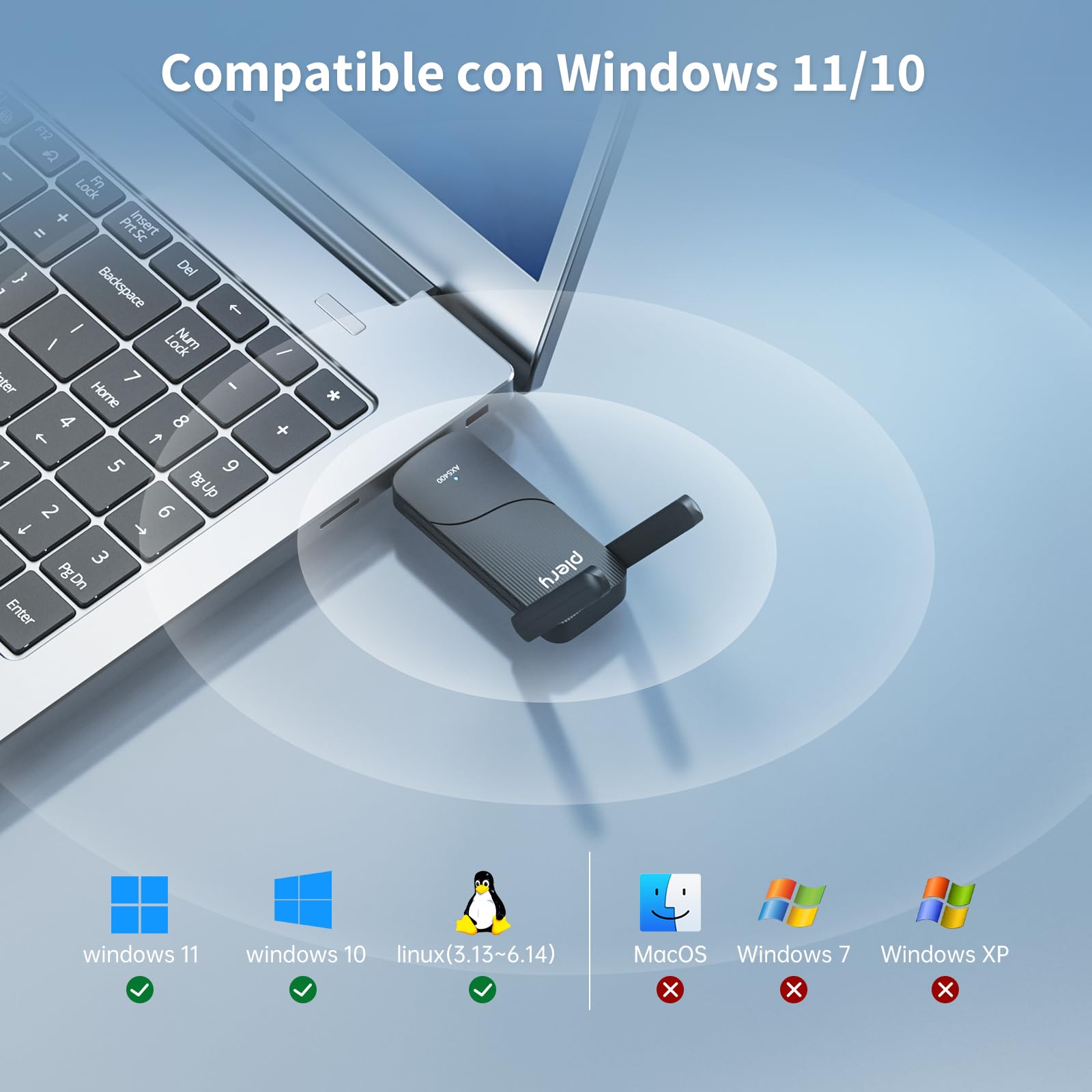 AXE5400 Adaptador WiFi USB para PC, Antena WiFi PC | USB3.0 | Tri-Banda 6/5/2,4GHz | WPA3 | 2 Antenas de Alta Ganancia | MU-MIMO | OFDMA | Compatible con Windows 11/10