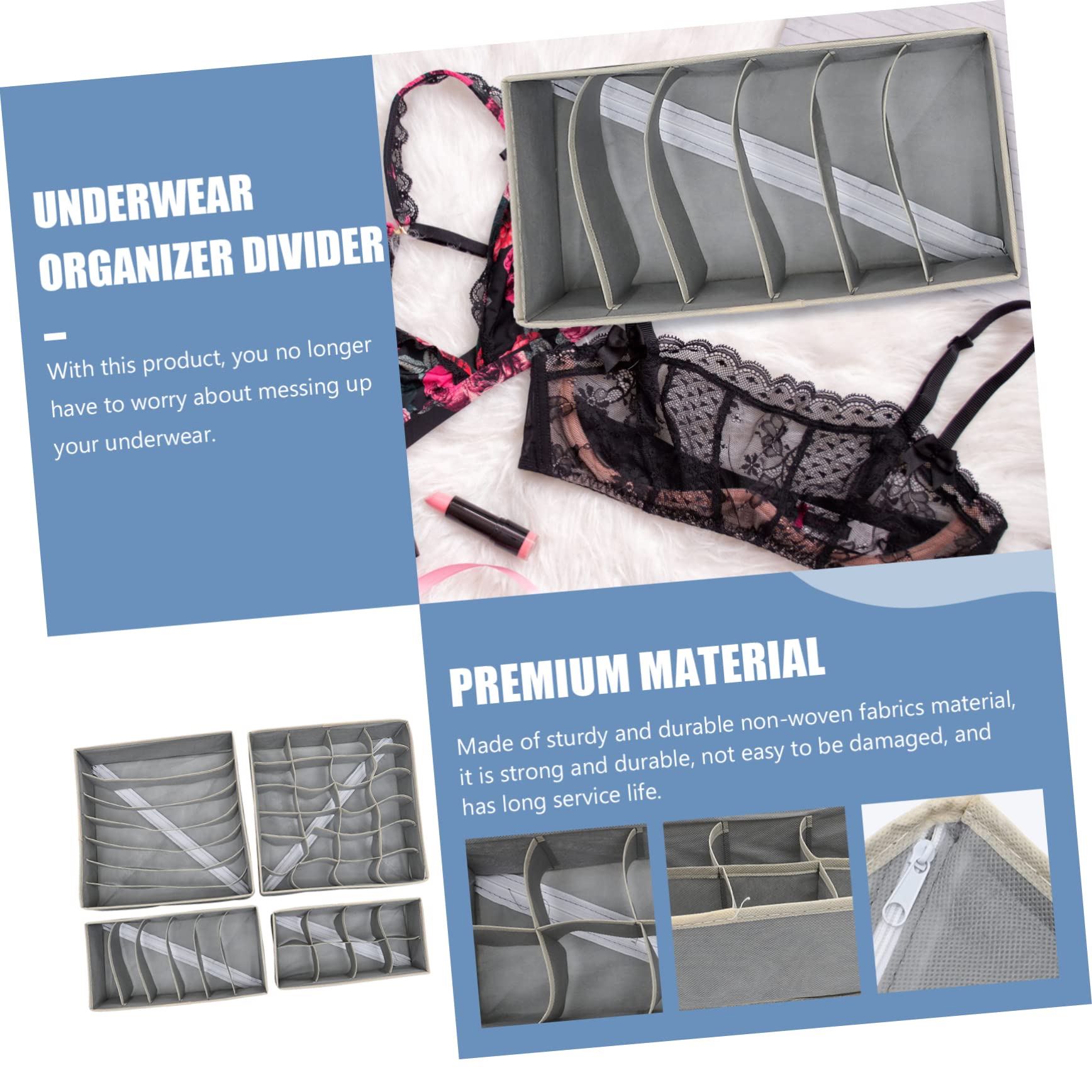 SOLUSTRE Organizzatore per Biancheria Intima 4 Pezzi Non Tessuto 7 Scomparti, Divisori per Cassetti Calze e Reggiseni, Organizer per Armadio Creativo e Pratico