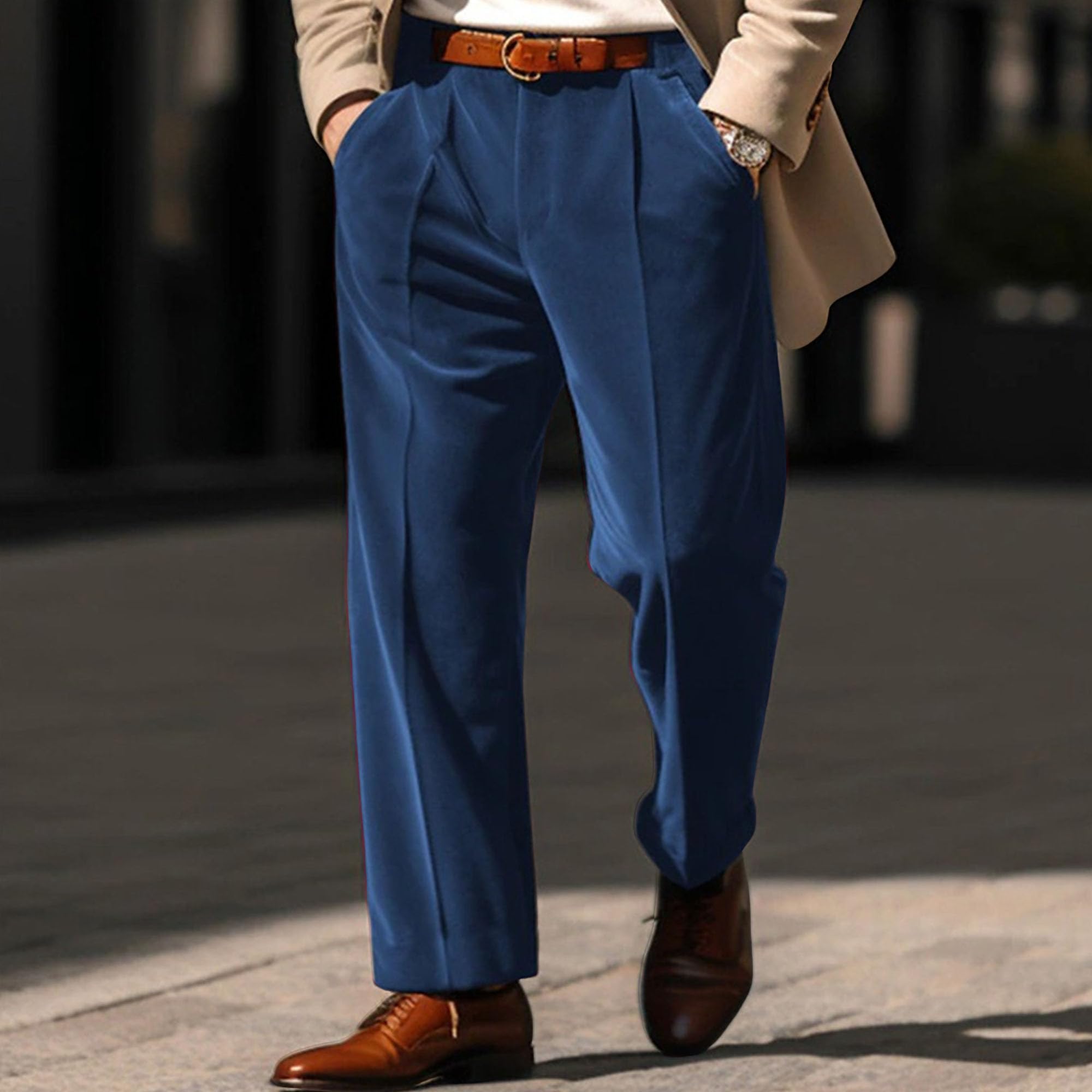 Pantalon habillé en velours épais pour homme - Coupe décontractée - Coupe droite