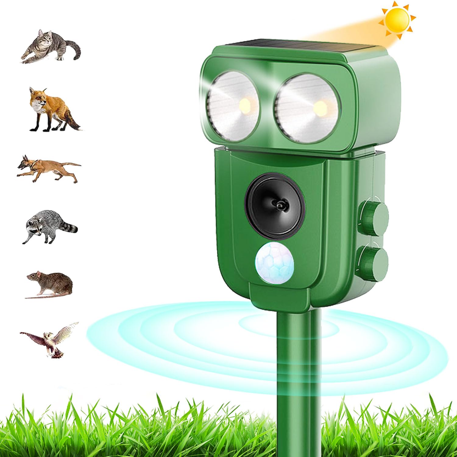 Repellente Per Gatti Ultrasuoni Solare Con Sensore Di Movimento, Impermeabile IP66 Con Flash LED Per Allontanare Cani E Animali Selvatici - 4