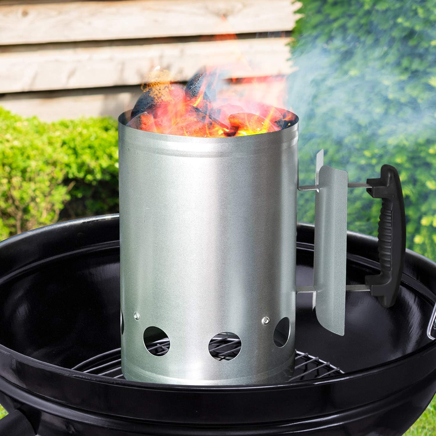 18 Inch Charcoal Grill+ BBQ Charcoal Chimney Starter 11"X7" Heavy Duty for Charcoal Grills