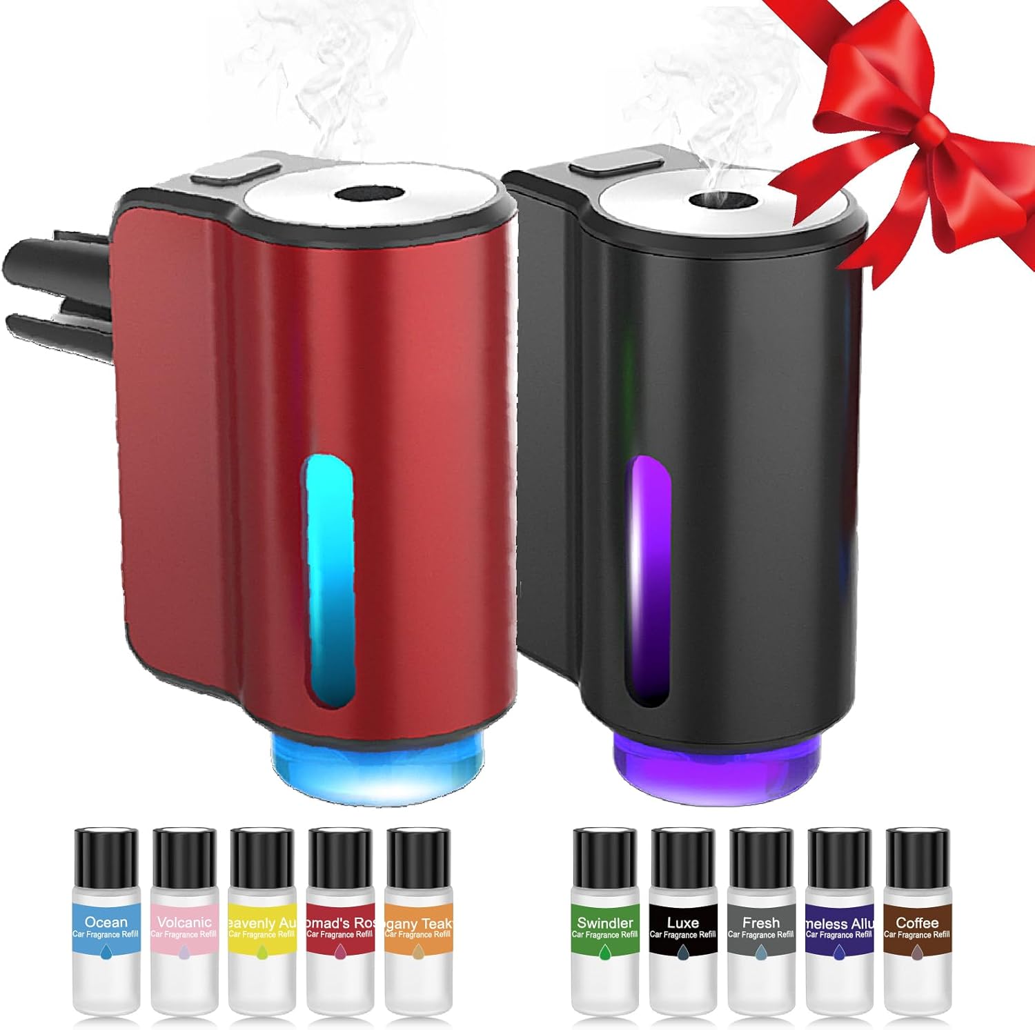 Smart Car Air Freshener,3 Levels Adjustable Strength, Rechargeable Aroma Diffuser, Built-in 220mAh, with 10pcs Aromatherapy Oil, Valentines Gifts for Women Men, Black & Red