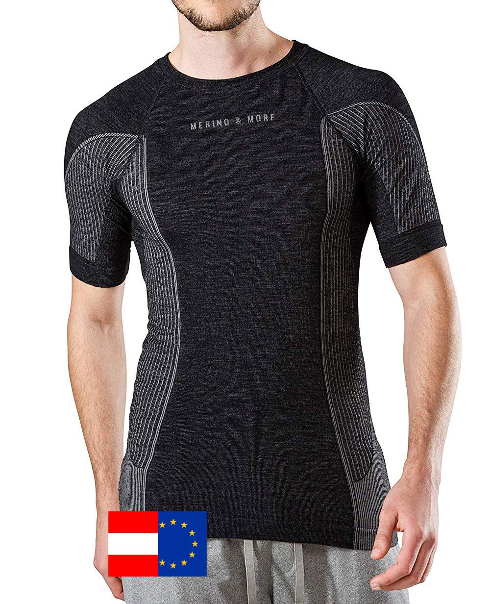 Merino & More Merino Shirt Herren - Merinowolle Funktionsshirt Unterwäsche Kurzarm - T-Shirt