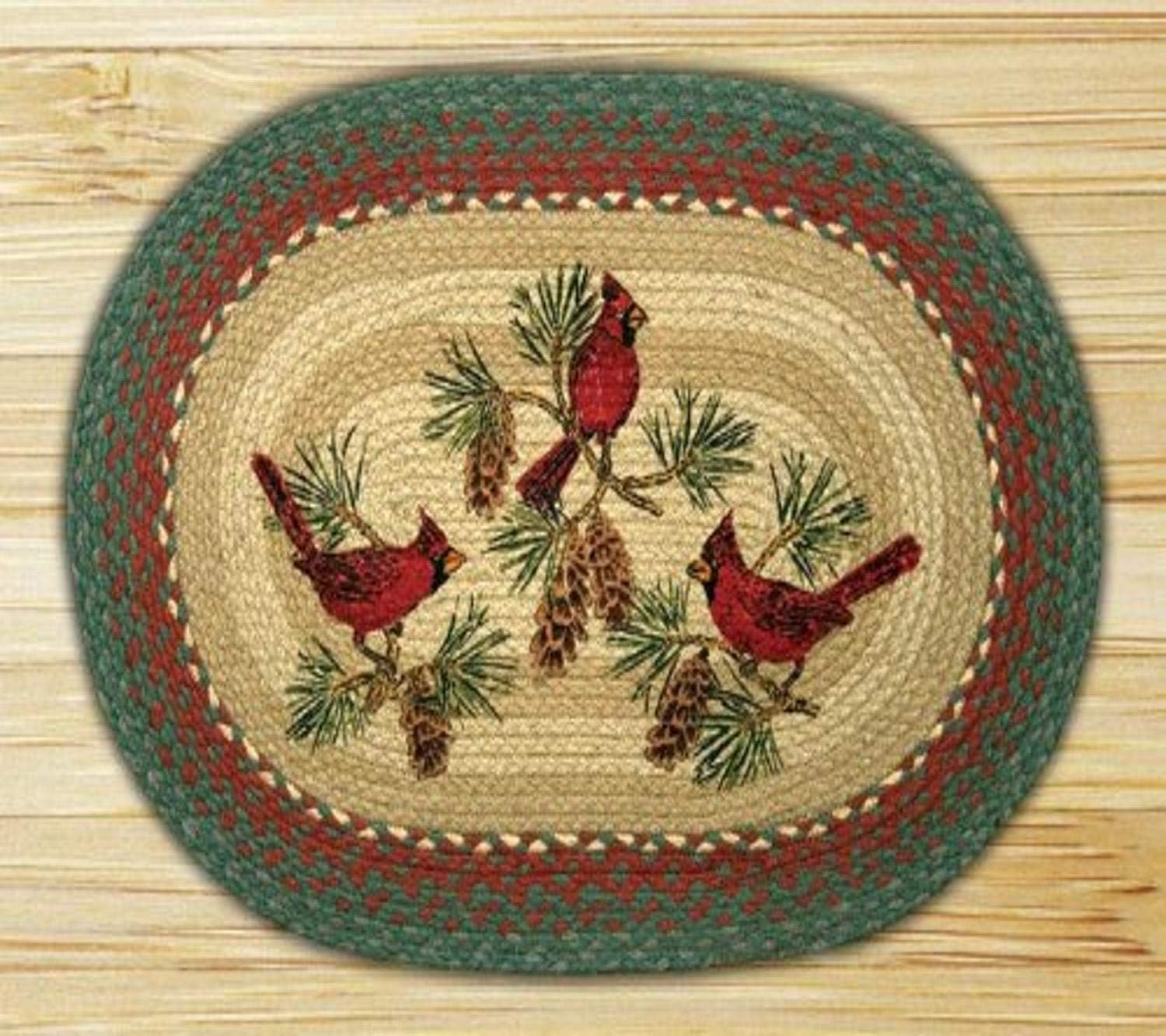 Earth Rugs Cardinals Design Braided Rug, 20" x 30", Burgundy/Green