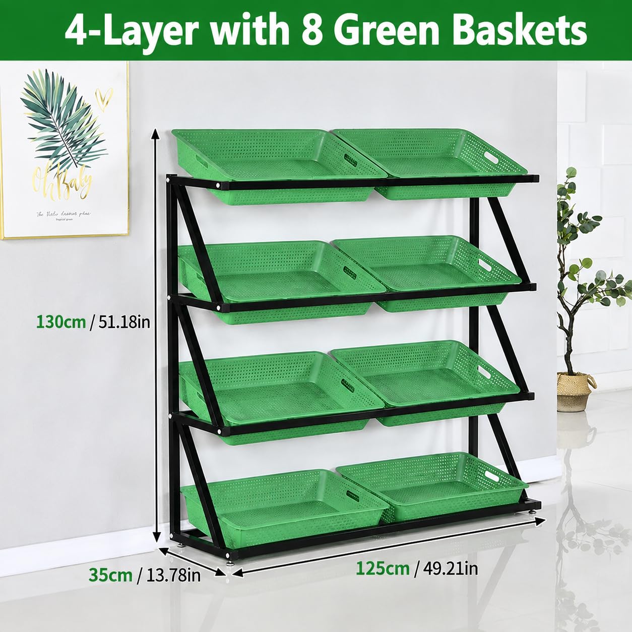 Regał Ekspozycyjny na Owoce Warzywa, 4/5 Poziomów z Koszami 4Tier-Black