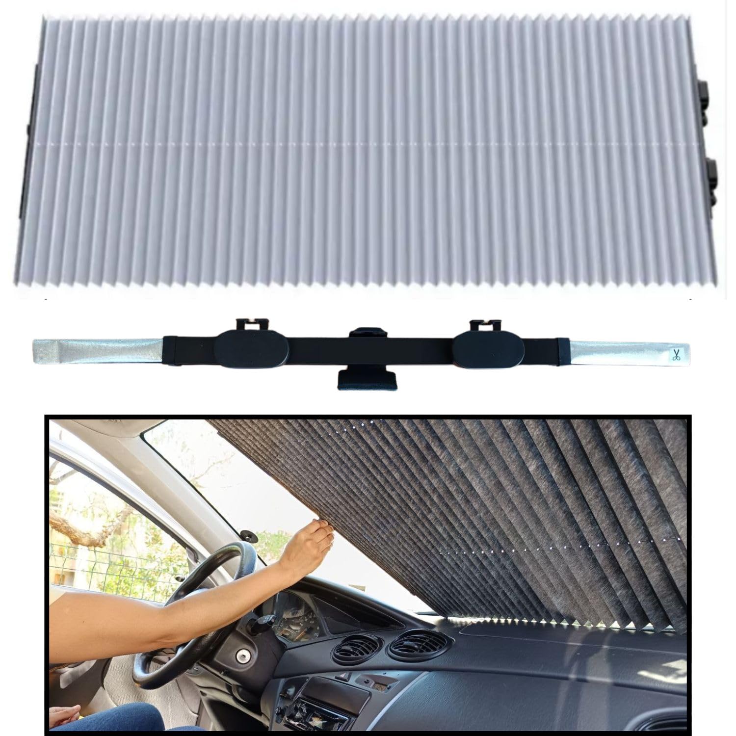 Parasol Coche Delantero Plegable y Parasol Coche Delantero 65 CM- Accesorios Coche Esenciales de fácil instalación y no ocupa Espacio en el Coche, con protección UV para Bebe y Adultos.