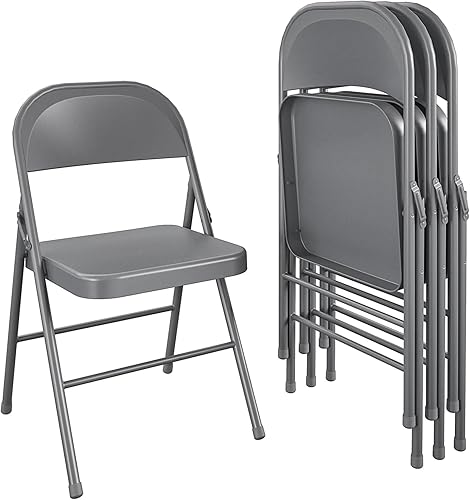 Miniatura 5 de Silla plegable de metal con respaldo, silla de metal con doble bisagra, fácil de plegar y apilable para oficina, escritorio, comedor y conferencias.