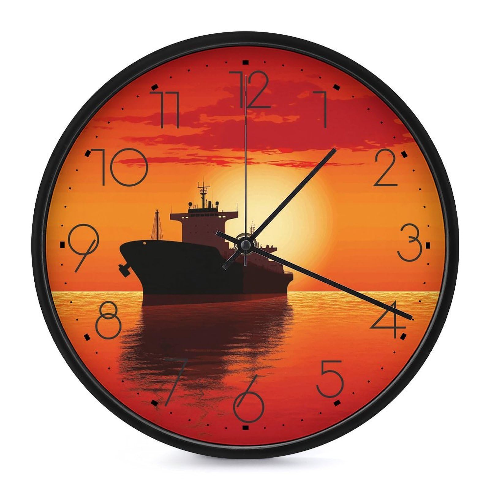 Adfgyerh Black-Style Silhouette Of The Tanker Ship On Red Sunrise Clock，9.8 Inch Battery Operated Wall Clock Classic Simple, Decorative Wall Clock.analog Clock For Kitchen Office Bathroom Bedroom.