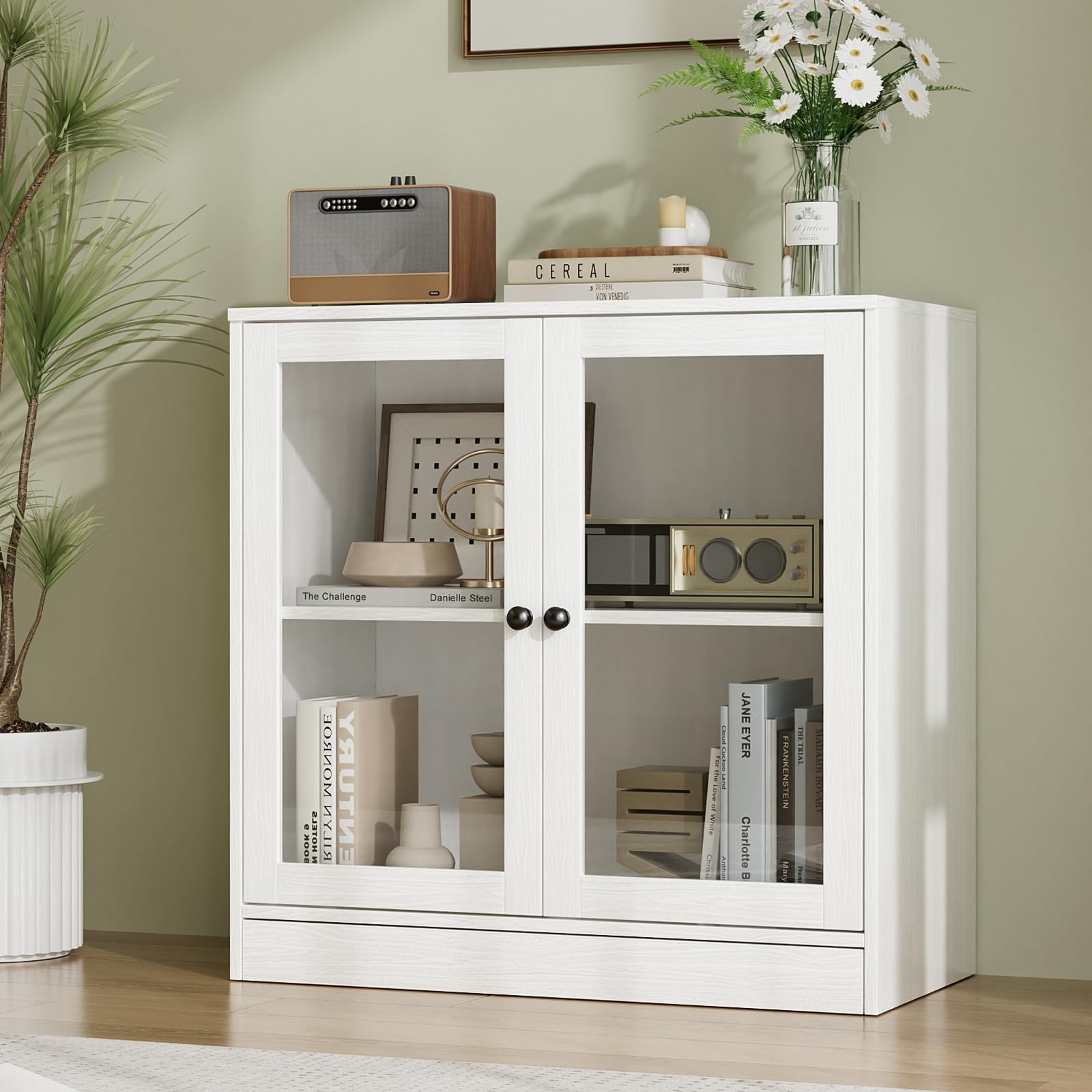 VOWNER Lot de 2 buffets avec 2 portes en verre, armoire de buffet, armoire de cuisine avec plan de travail, armoire de buffet, meuble TV, armoire de rangement pour salon, chambre à coucher, 40 x 80 x