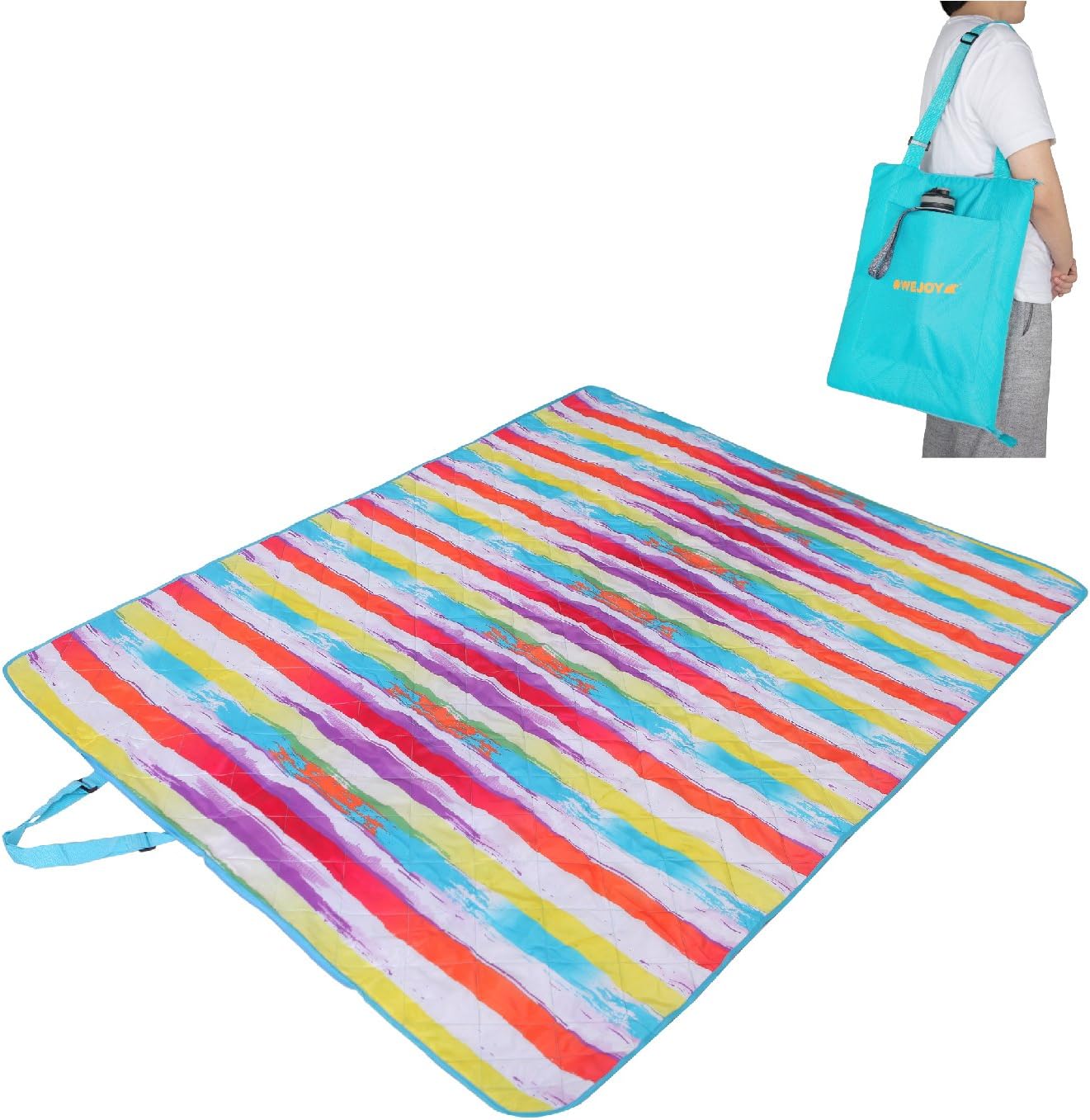 #WEJOY Rainbow Multifunctional Outdoor Blanket Water Resistant Mat for Family Picnics, Beach, Camping & More with Included Carry Bag