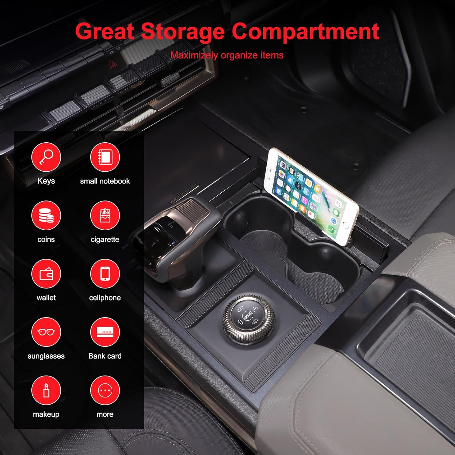 Yinanlutos Cup Holder Insert Organizer Tray Compatible with Hummer EV Pickup SUV 2024 2025 2026 Accessories Center Console Cup Holder Expand for Phone and Glasses 1PCS