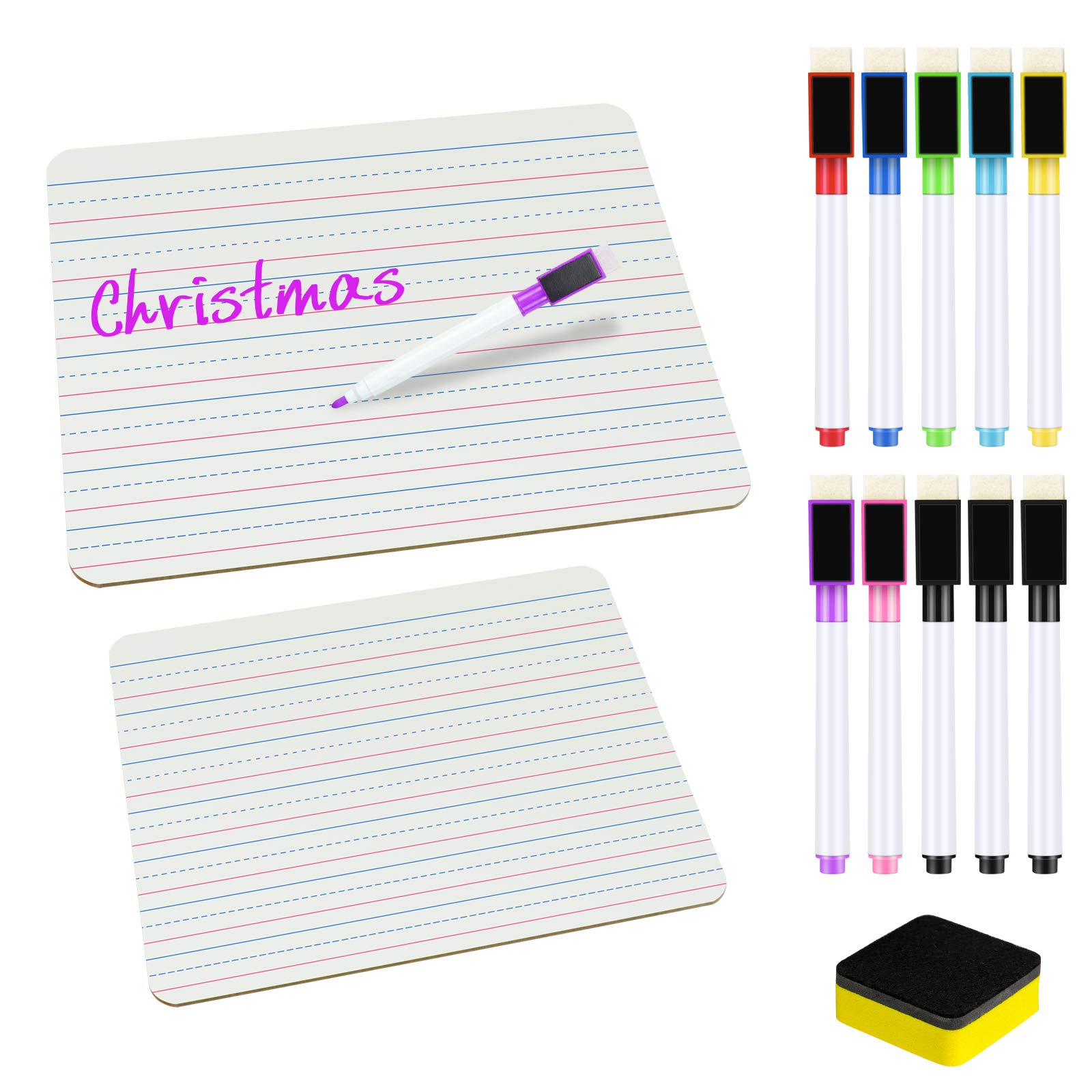 Buy Meetory 2 Pack Dry Erase Ruled Lap Boards Double Sided with 10 Pieces Dry Erase Markers & 1
