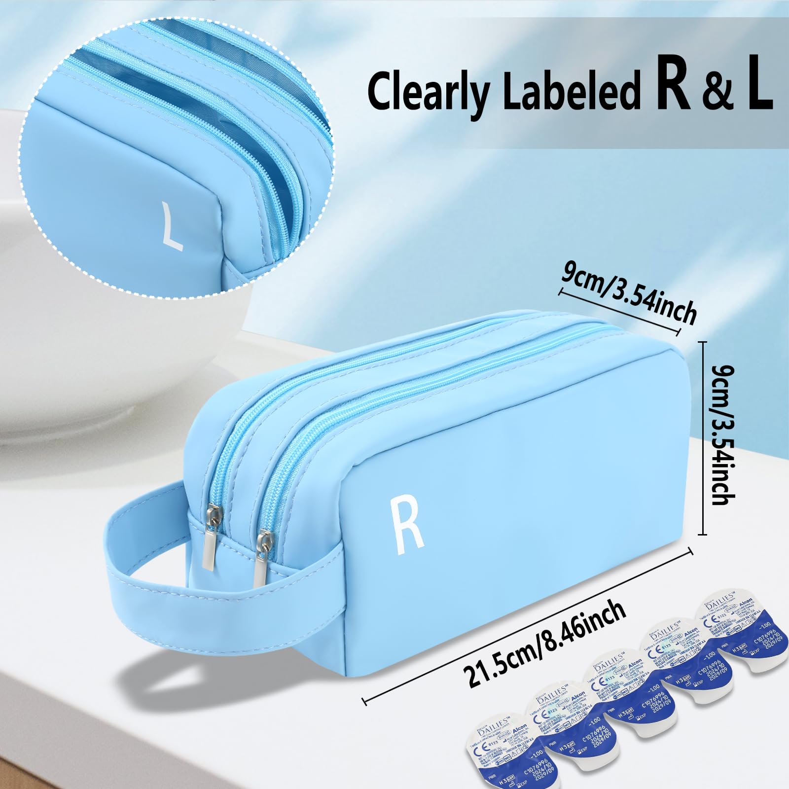 Custodia organizer per lenti a contatto giornaliere, custodia portatile per lenti a contatto, custodia da viaggio per lenti a contatto con R & L, per contenere fino a 100 lenti, Blu, 8.46 x