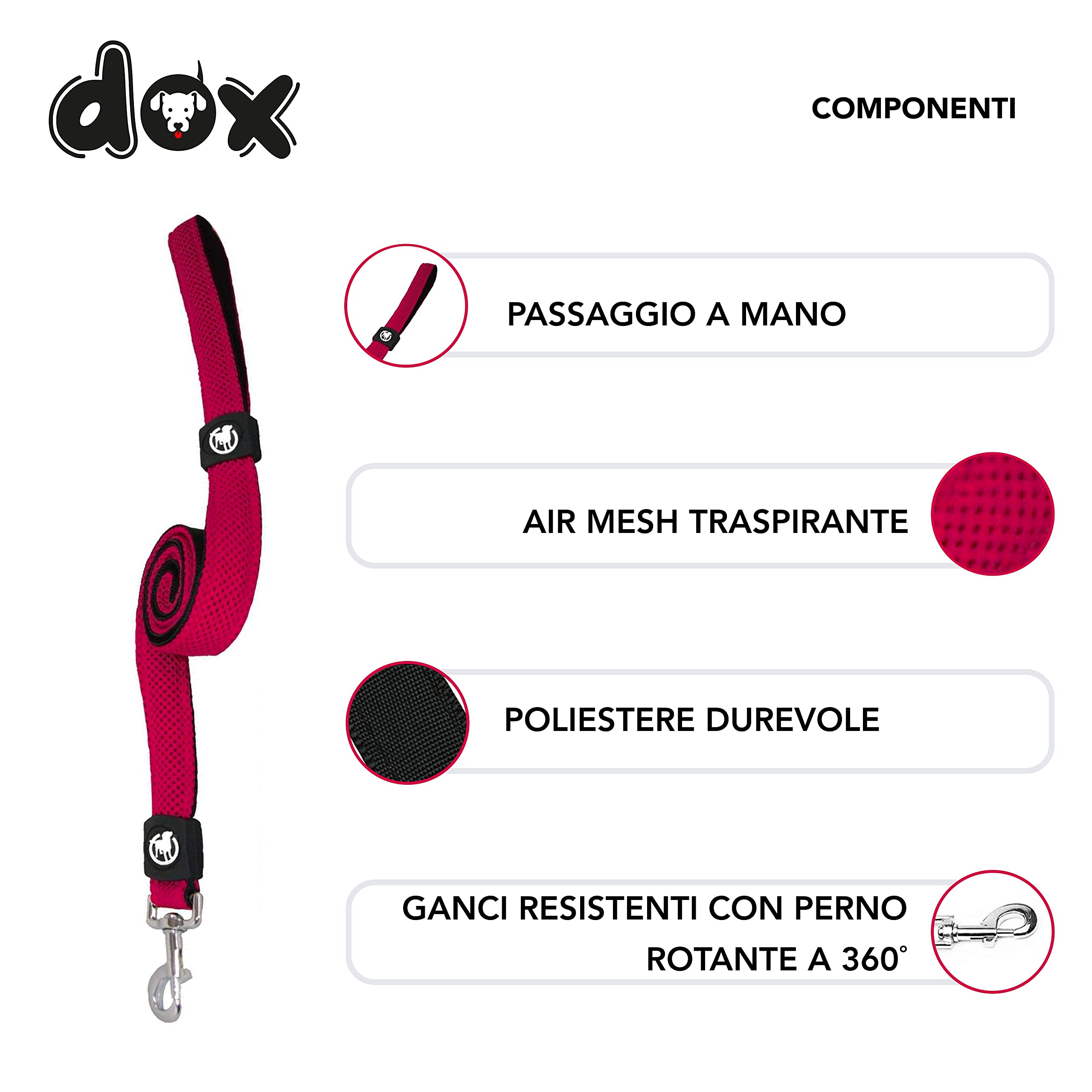 DDOXX Guinzaglio Cani Air Mesh, Imbottito, 120 cm | Tanti Colori e Taglie | Per Cani Piccoli Medi Grandi | Guinzaglio Cane Gatto Cucciolo Taglia Piccola Media Grande | Rosa Pink, S