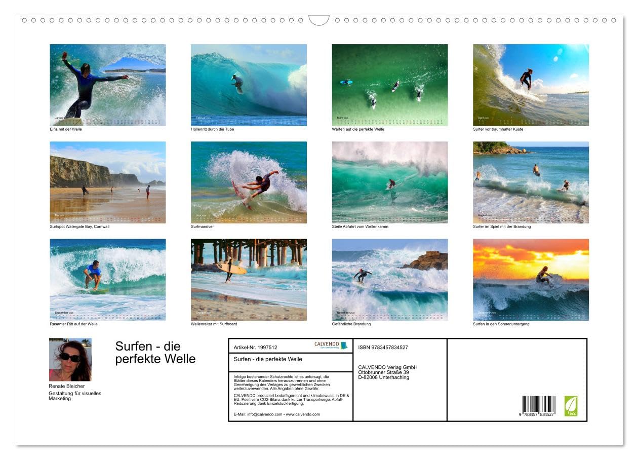 Surfen - die perfekte Welle (Wandkalender 2026 DIN A2 quer), CALVENDO Monatskalender: Atemberaubende Bilder aus der Welt des Surfsports (CALVENDO Sport)