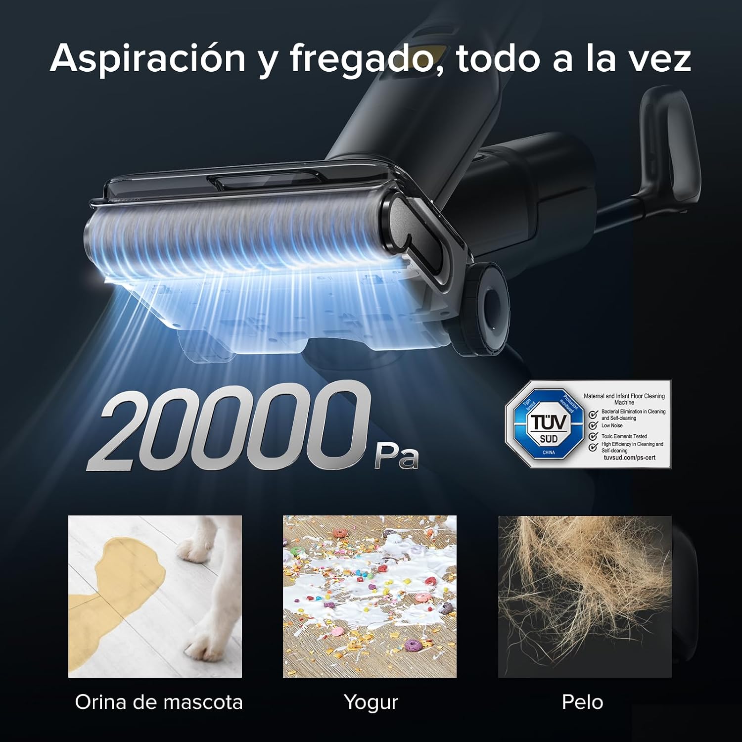 roborock F25 XT Aspiradora-Fregona Sin Cable en Seco y Húmedo, 20.000 Pa, Autolimpieza y Secado Rápido a 90°C, Diseño Plano de 180°, Sensor Inteligente, Ruedas Asistidas, 60 Min de Duración, WiFi 6