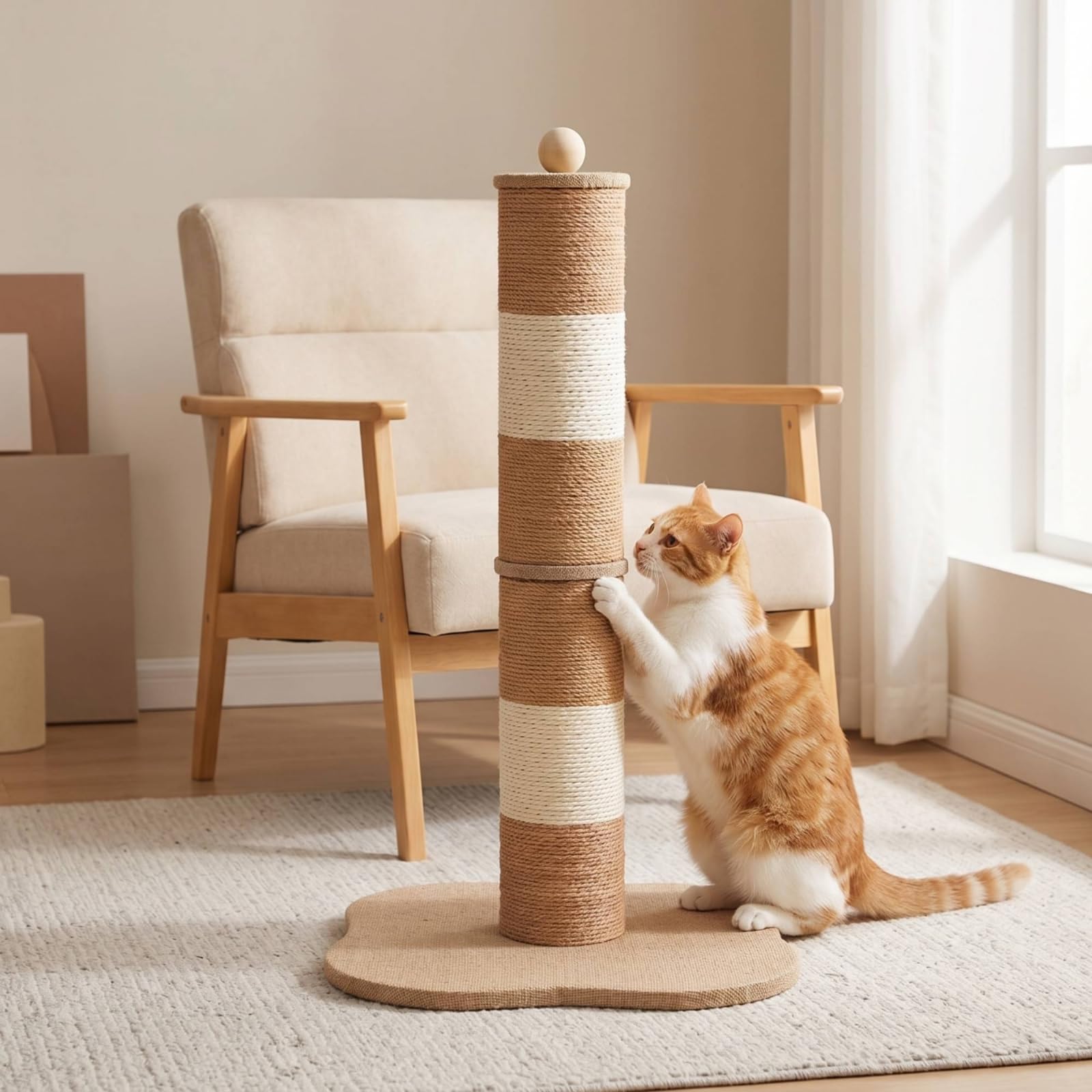 Tiragraffi per Gatti Colonna Tiragraffi Giochi Design Multitessitura con Palla in Alto Base Larga Rettangolare Struttura Pesante in Sisal Corda di