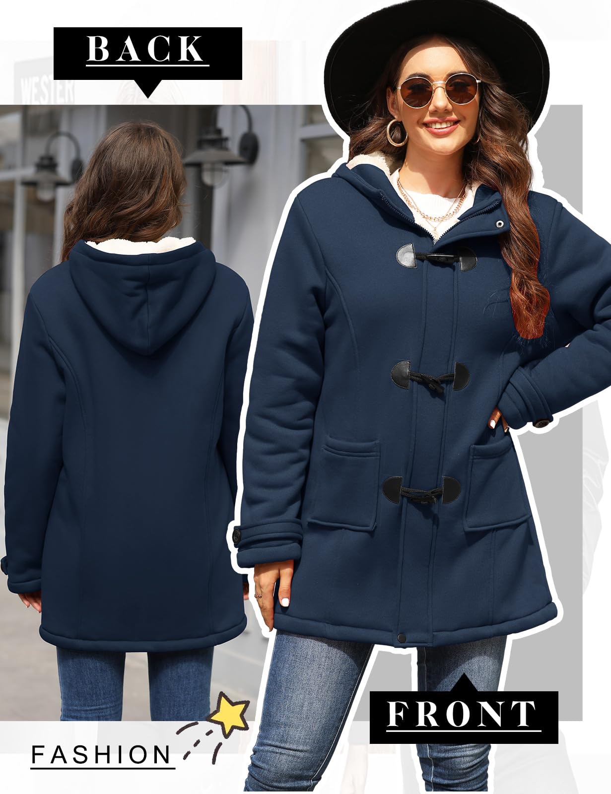 Yuson Girl Abrigos Mujer Invierno Chaqueta con Horn Botones Espesar Hoodie Abrigo Elegantes Sudaderas Mujer con Capucha Casual Jacket Cardigans Tops Cremallera Outwear con Bolsillos