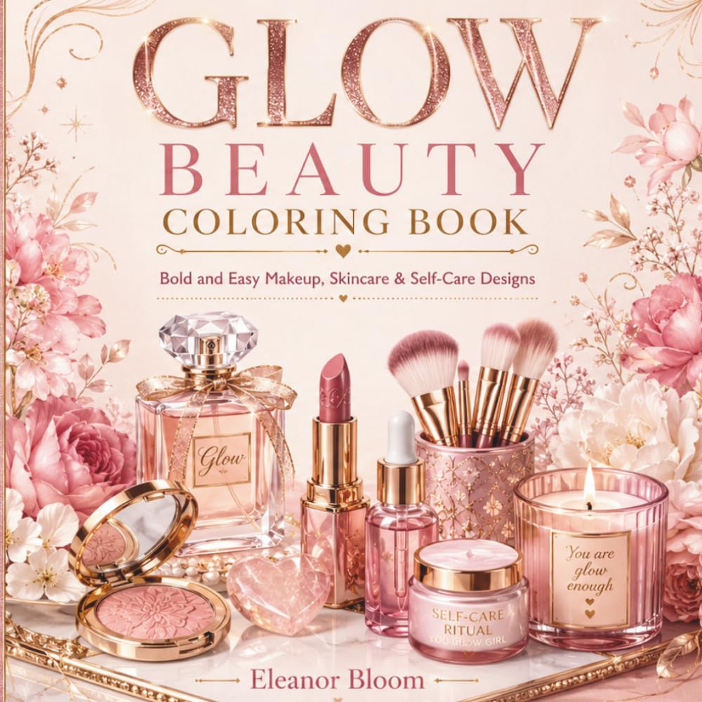 Glow Beauty Coloring Book: Bold and Easy Makeup, Skincare & Self-Care Designs for Teens and Adults