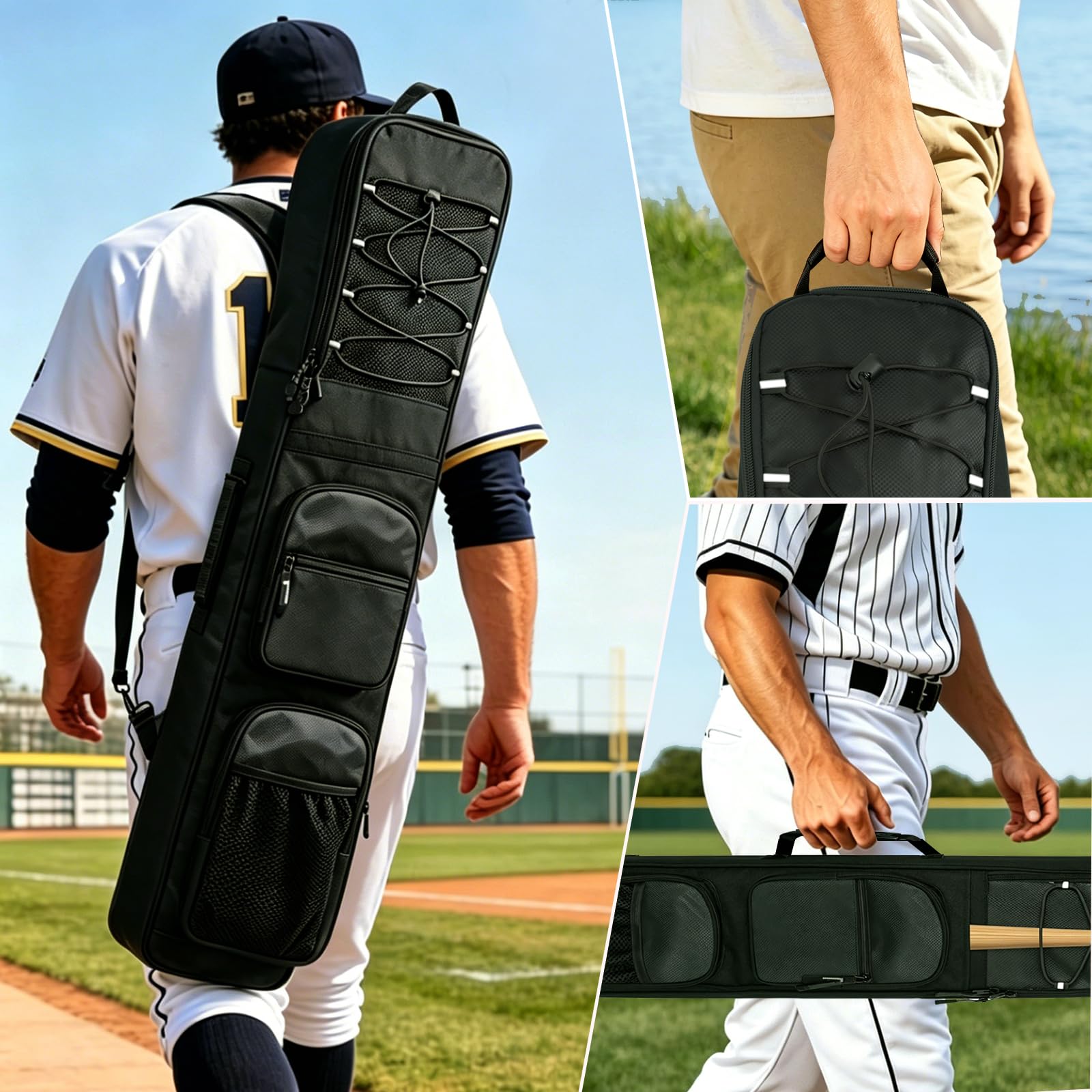 Baseball-Tasche für 3-4 Schläger, mit Zaunhaken und verstellbarem Schultergurt