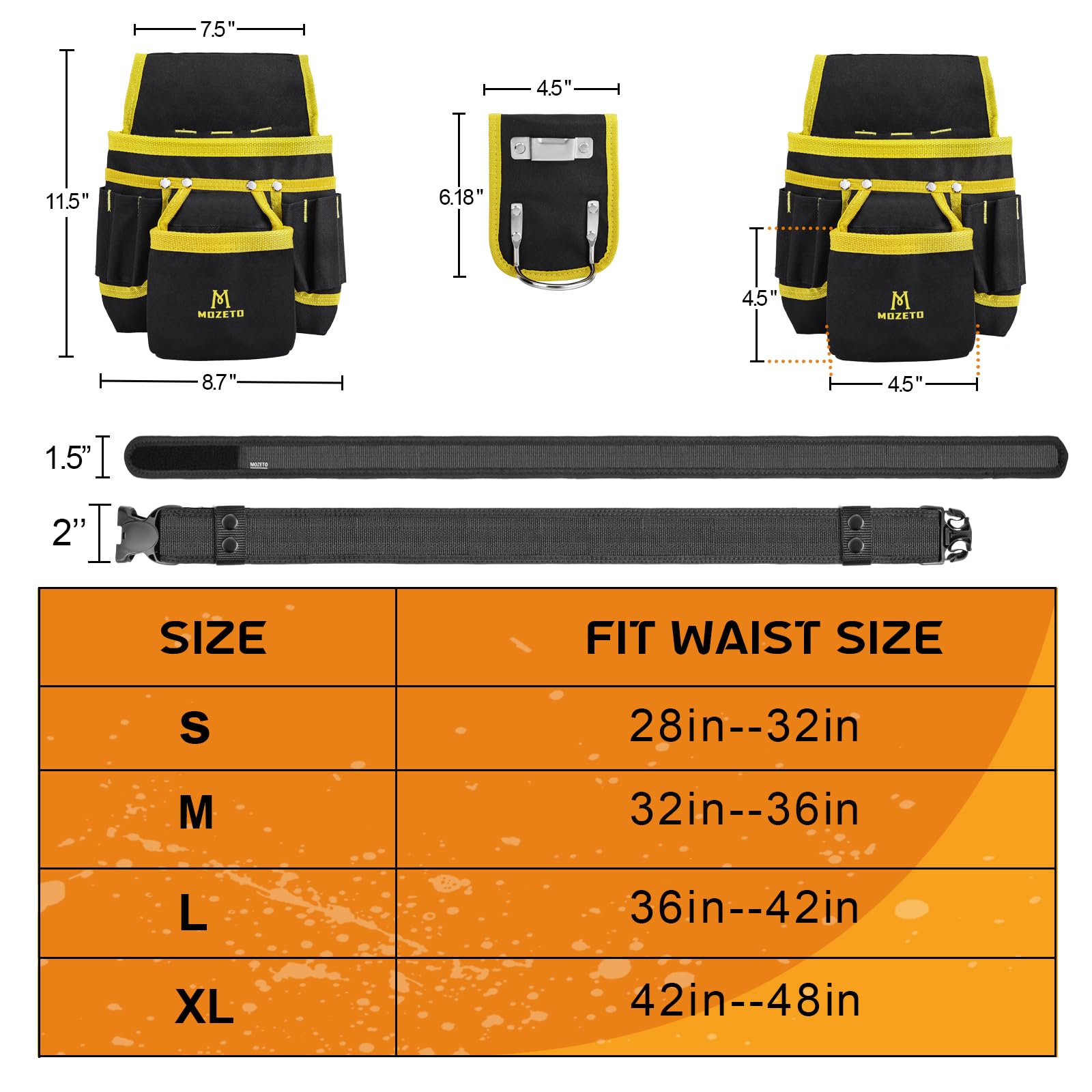 MOZETO 26-Pocket Tool Belt With Quick Release Buckle - Adjustable Waist (30-50") For Electricians, Carpenters - View #8