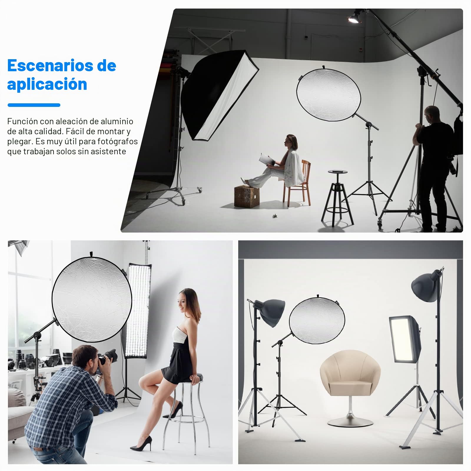 Soporte Reflector Extensible Brazo Extensible 66 – 170 cm, Soporte Extensible para Reflector de fotografía, Soporte Giratorio