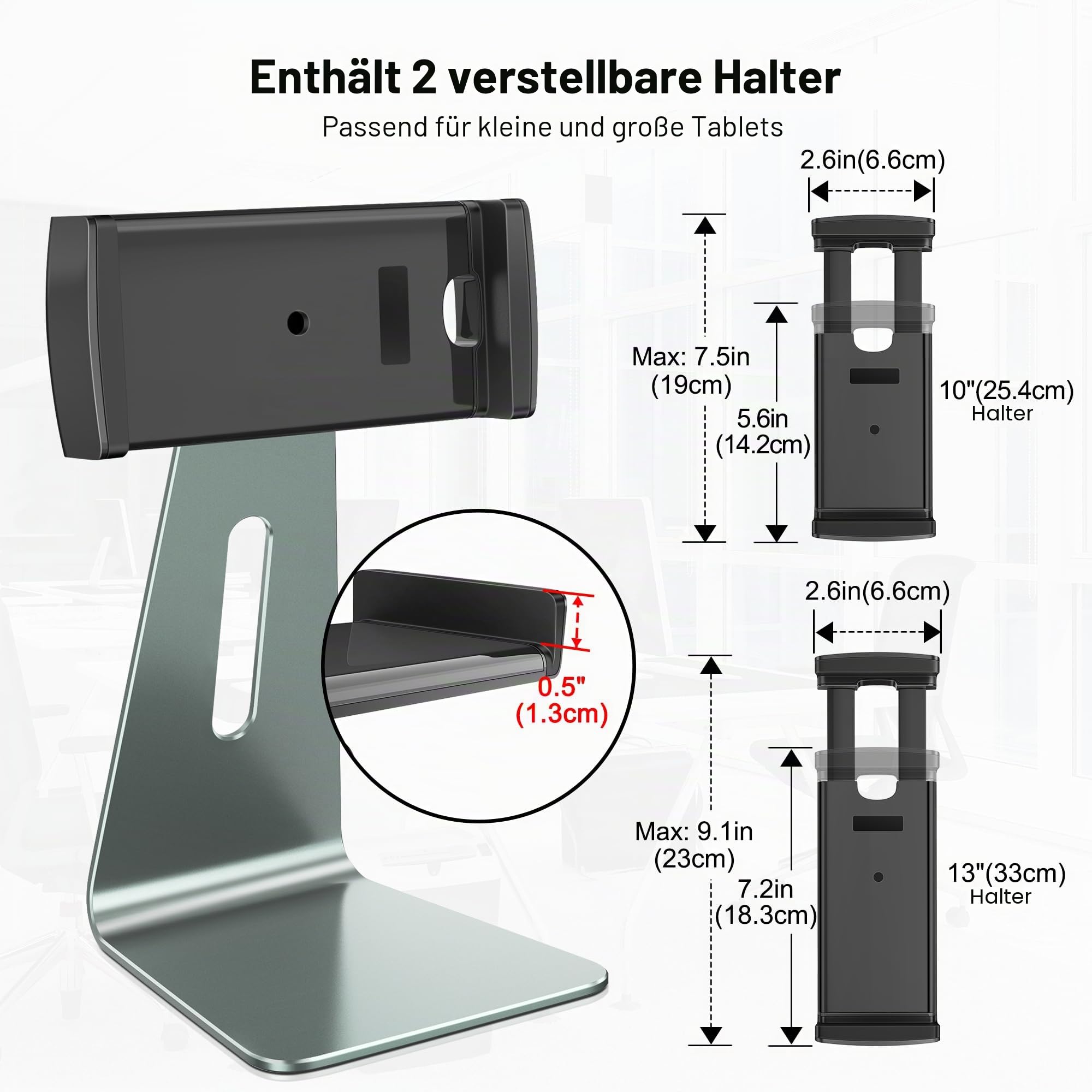 AboveTEK Verstellbarer Aluminium-Tablet-Ständer, 360° drehbarer Display-Halter für 7–12,9 Zoll iPad Pro/Air/Mini, Galaxy Tab & mehr – Perfekt für Küche, Büro, Rezeption & Ladenpräsentation