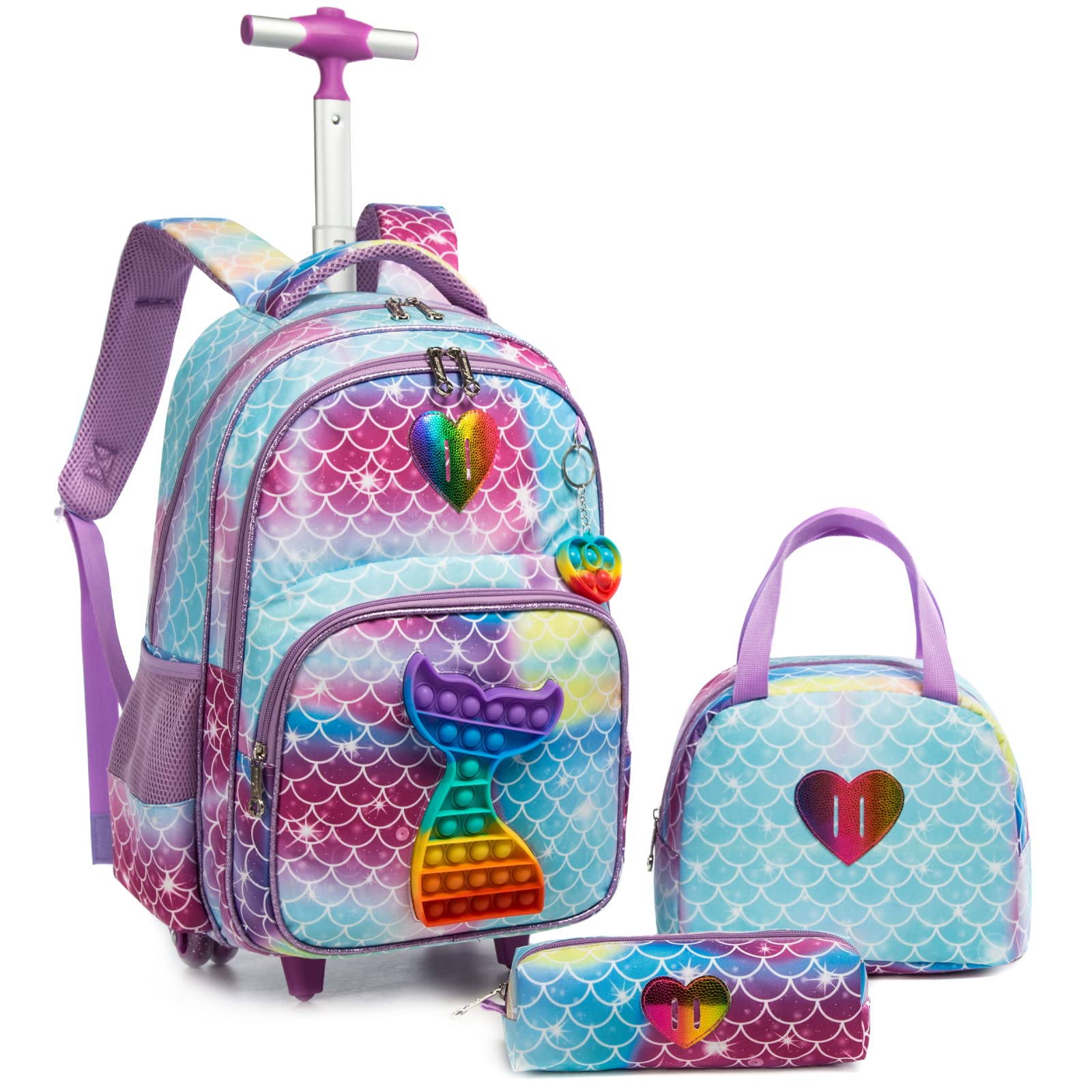 Egchescebo School Kids Rolling Backpack for Girls With Wheels Trolley Wheeled Backpack
