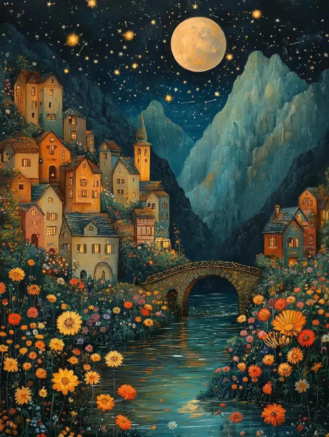 Rqwybcaxn B Seed Ead Embroidery Kits Colorful Town 40X50cm
