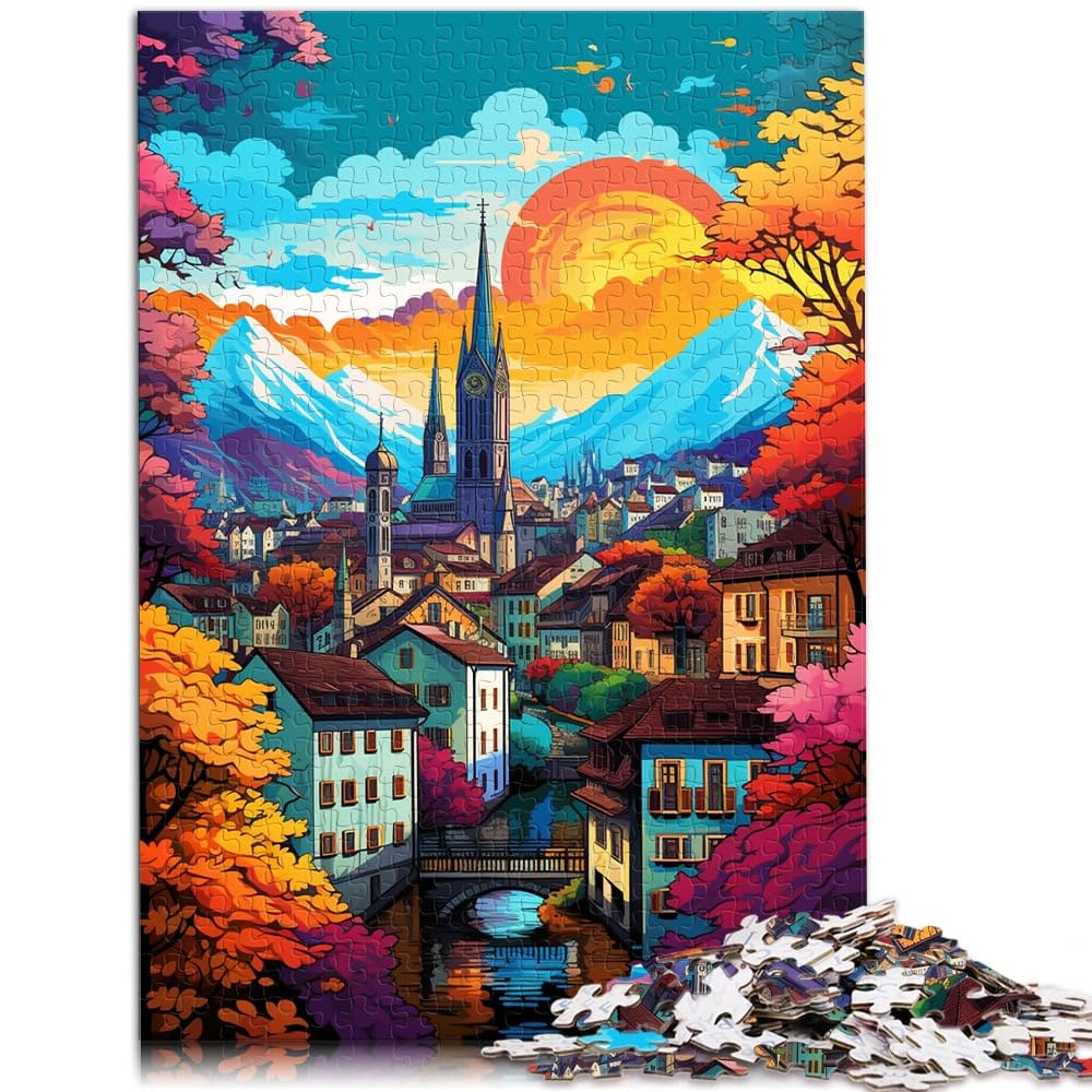 Puzzle da 2000 pezzi per adulti Zurigo Città Vecchia Cartoon Jigsaw Puzzle Gioco Educativo per Compleanno Natale 70 cm x 100 cm
