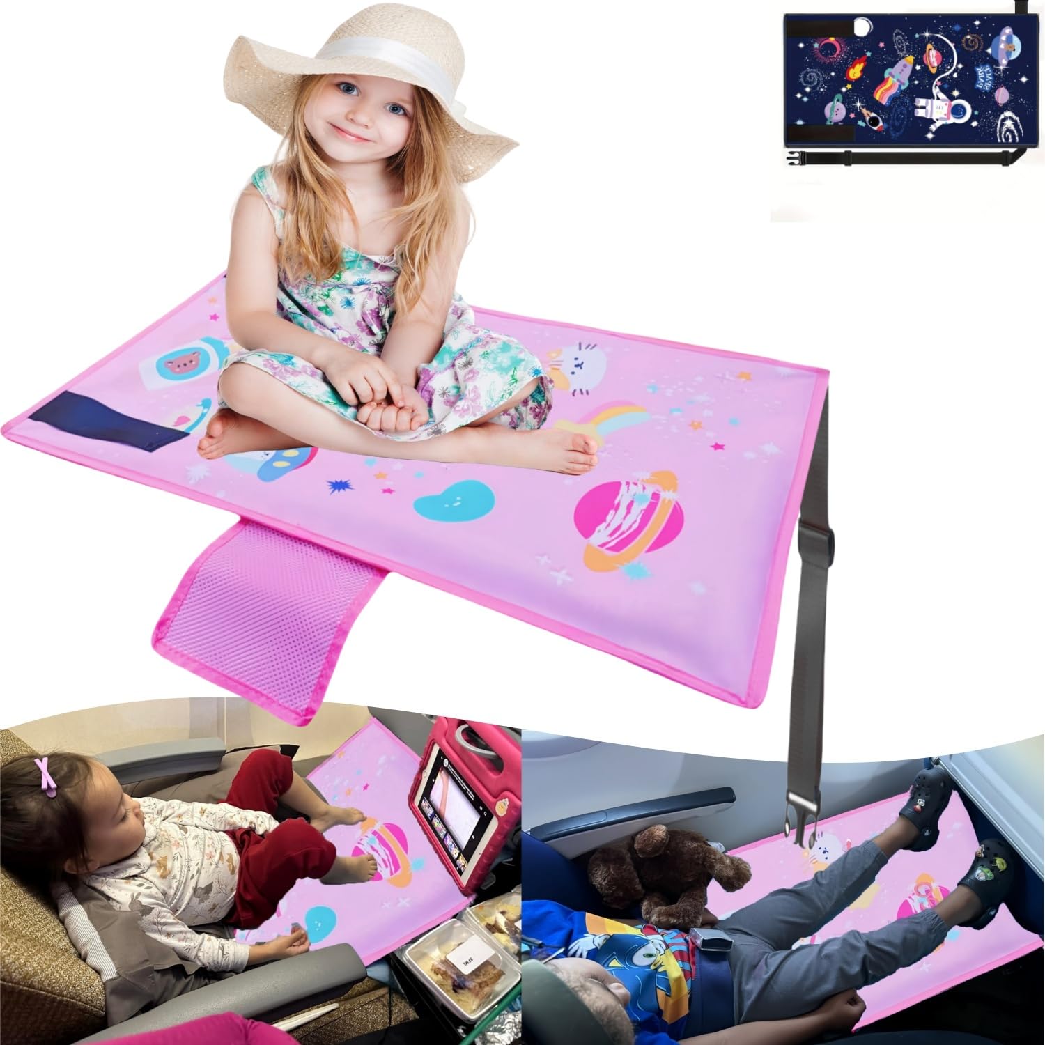 Rdttlv Toddler Airplane Bed, Airplane seat Extender for Kids, Portable Children's seat footrest Suitable for Long-Distance Travel by air high-Speed Rail, Children's Travel Necessities (Pink)