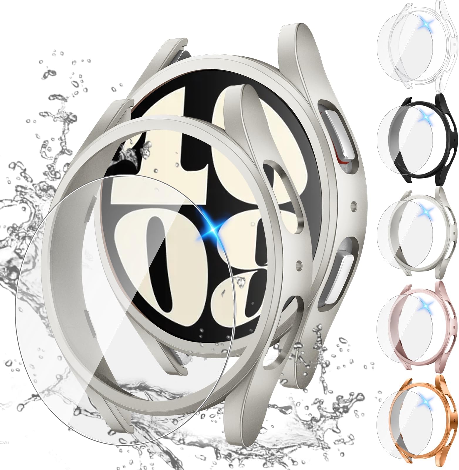 [5+5Pack] Tensea for Samsung Galaxy Watch 6 Screen Protector and Case 40mm Accessories, Hard PC Bumper & HD Anti-Fog Tempered Glass Protective Film, Face Cover Set for Galaxy Watch6 40 mm Women Men