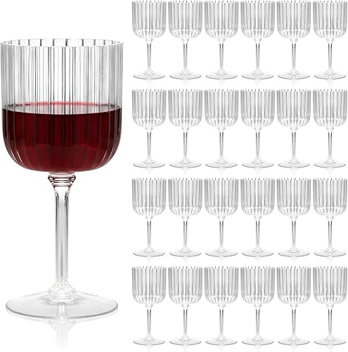 Miniatura 8 de Paquete de 12 Copas de Vino de Plástico Acanaladas con Tallo de 11 oz Copas Goblet Desmontables Copas de Vino Desechables Copas de Champán Estilo
