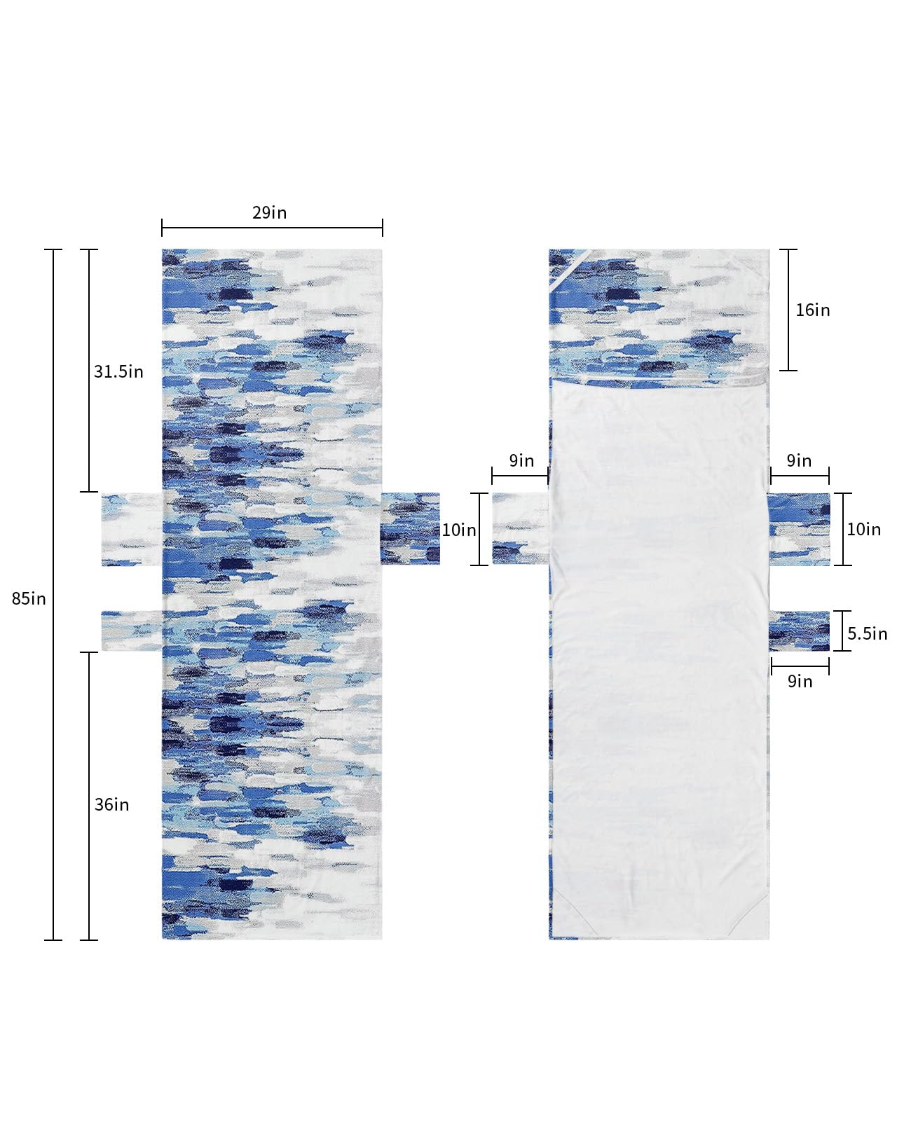 Blue Ombre Beach Lounge Chair Towel Cover, Soft Chaise Lounge Towel with Side Pockets Patio Pool Chairs Cover for Beach/Pool Sunbathing 29x85 Modern Oil Painting Abstract Art Aesthetics